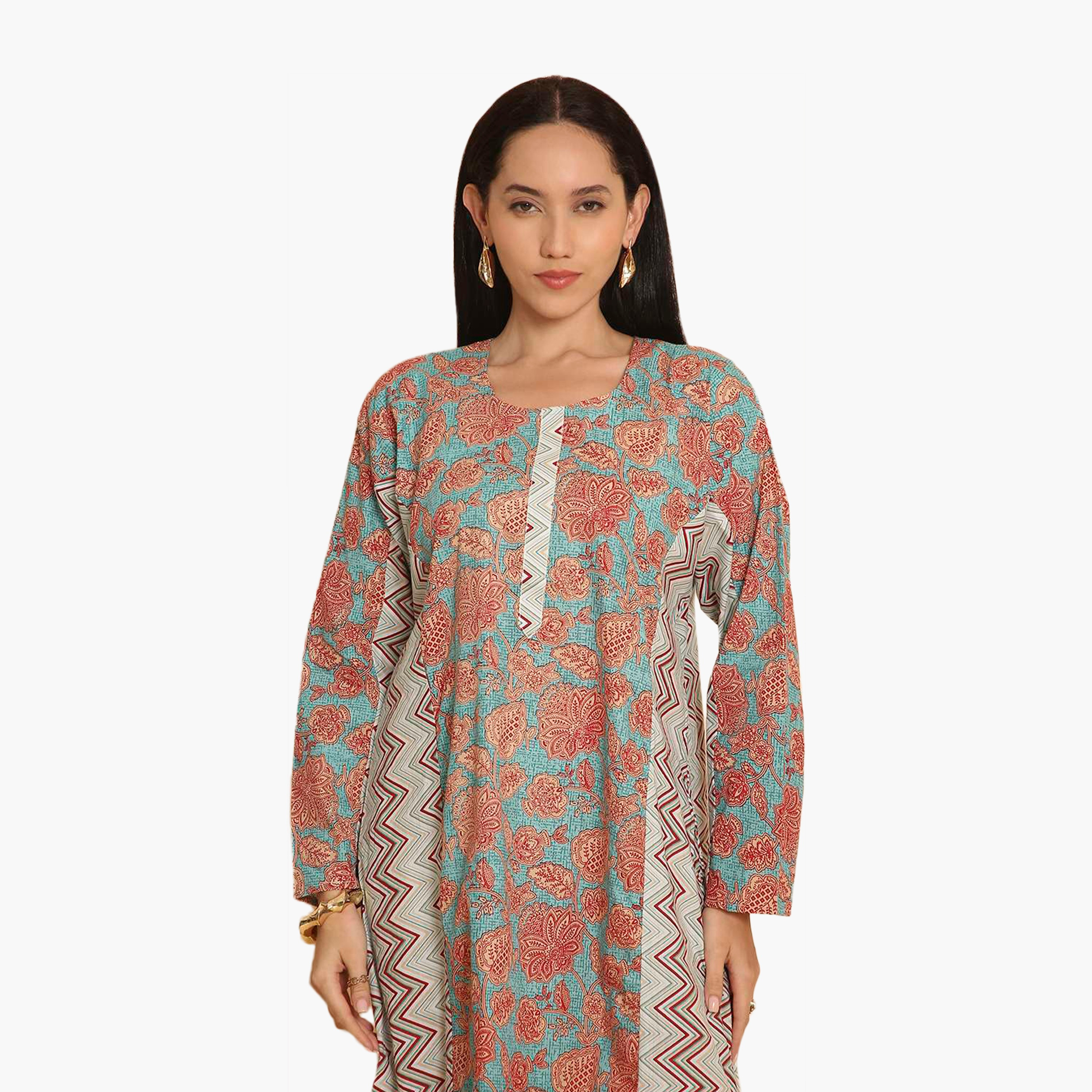 جلابية نسائية بنقشة الزهور والنقش المتعرج من هانا اند سارة-women-arabicclothing-jalabiyas-image-2