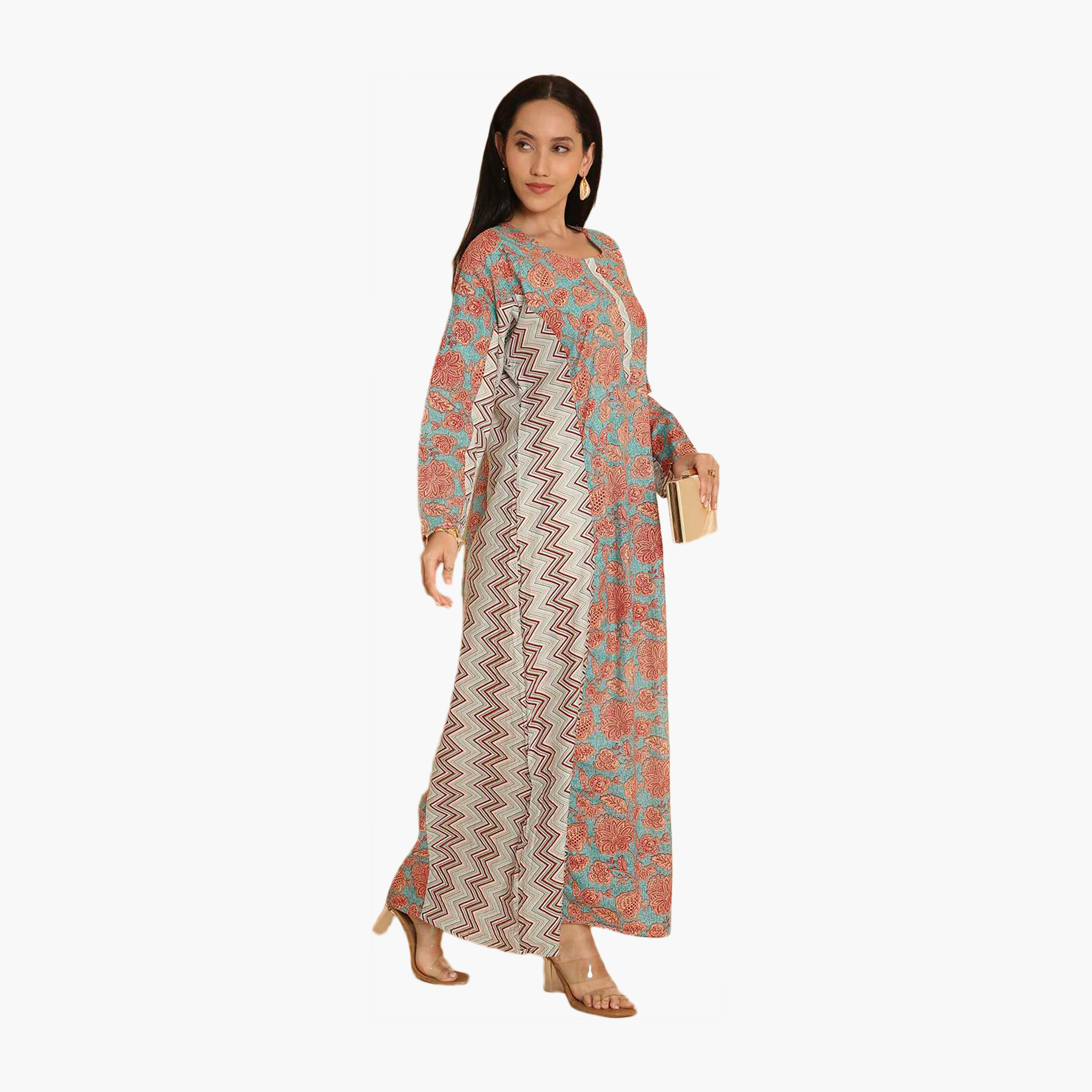 HanaandSara Floral and Zig Zag Printed Women's Jalabiya-women-arabicclothing-jalabiyas-image-3