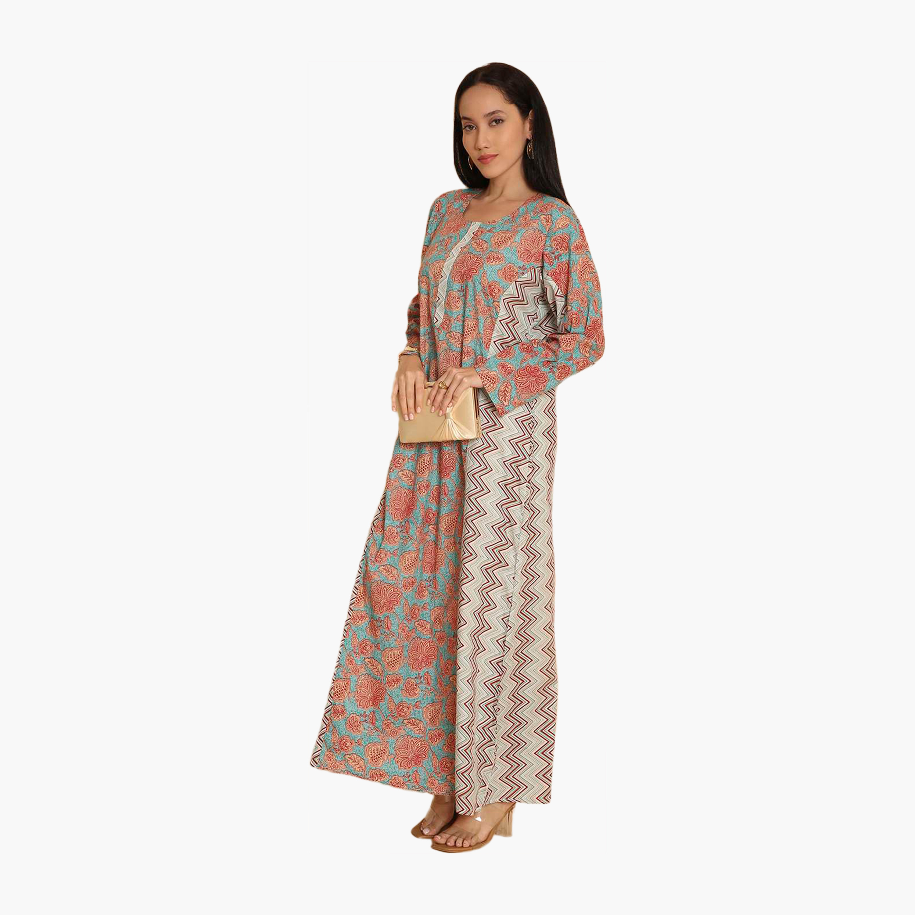 جلابية نسائية بنقشة الزهور والنقش المتعرج من هانا اند سارة-women-arabicclothing-jalabiyas-image-4