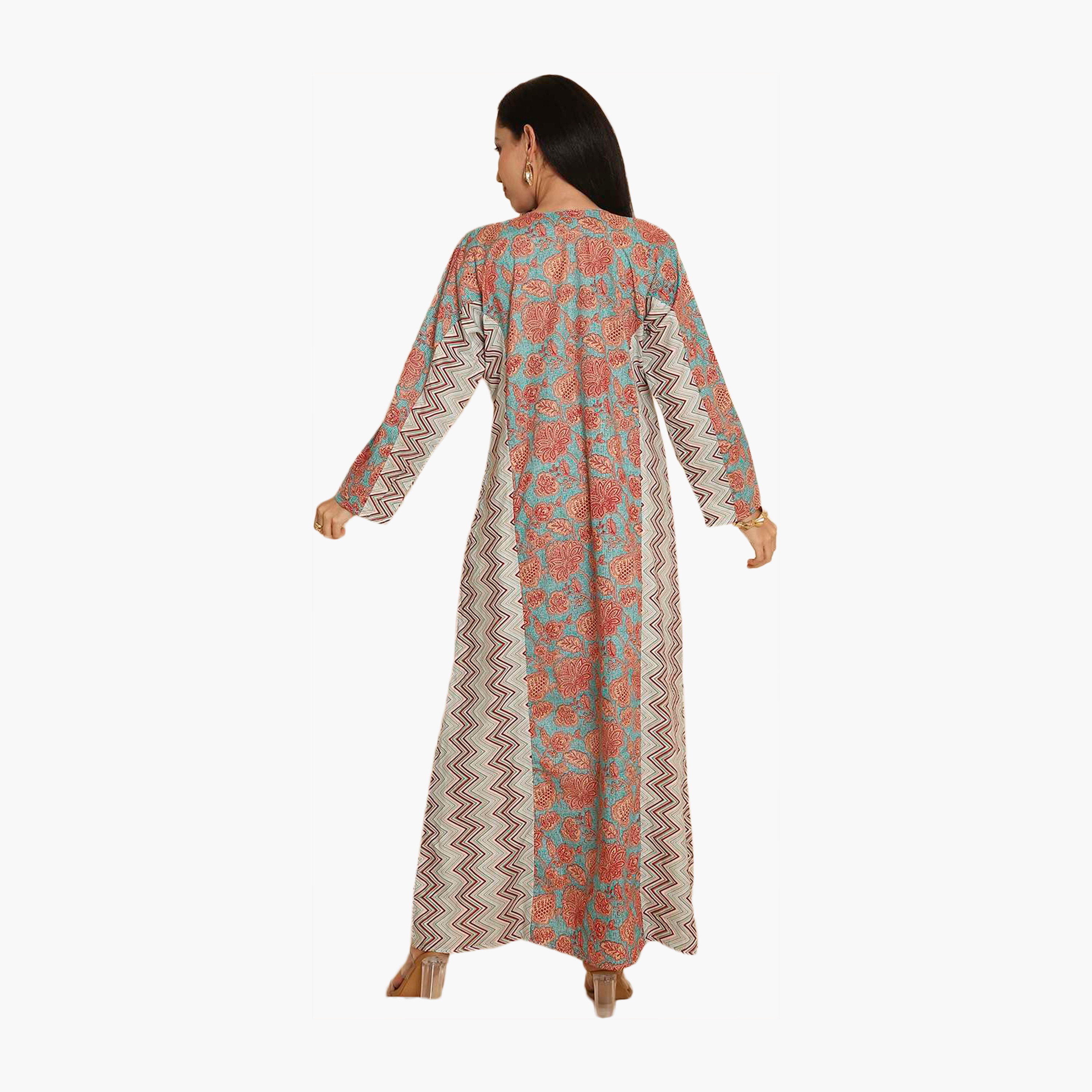 HanaandSara Floral and Zig Zag Printed Women's Jalabiya-women-arabicclothing-jalabiyas-image-5