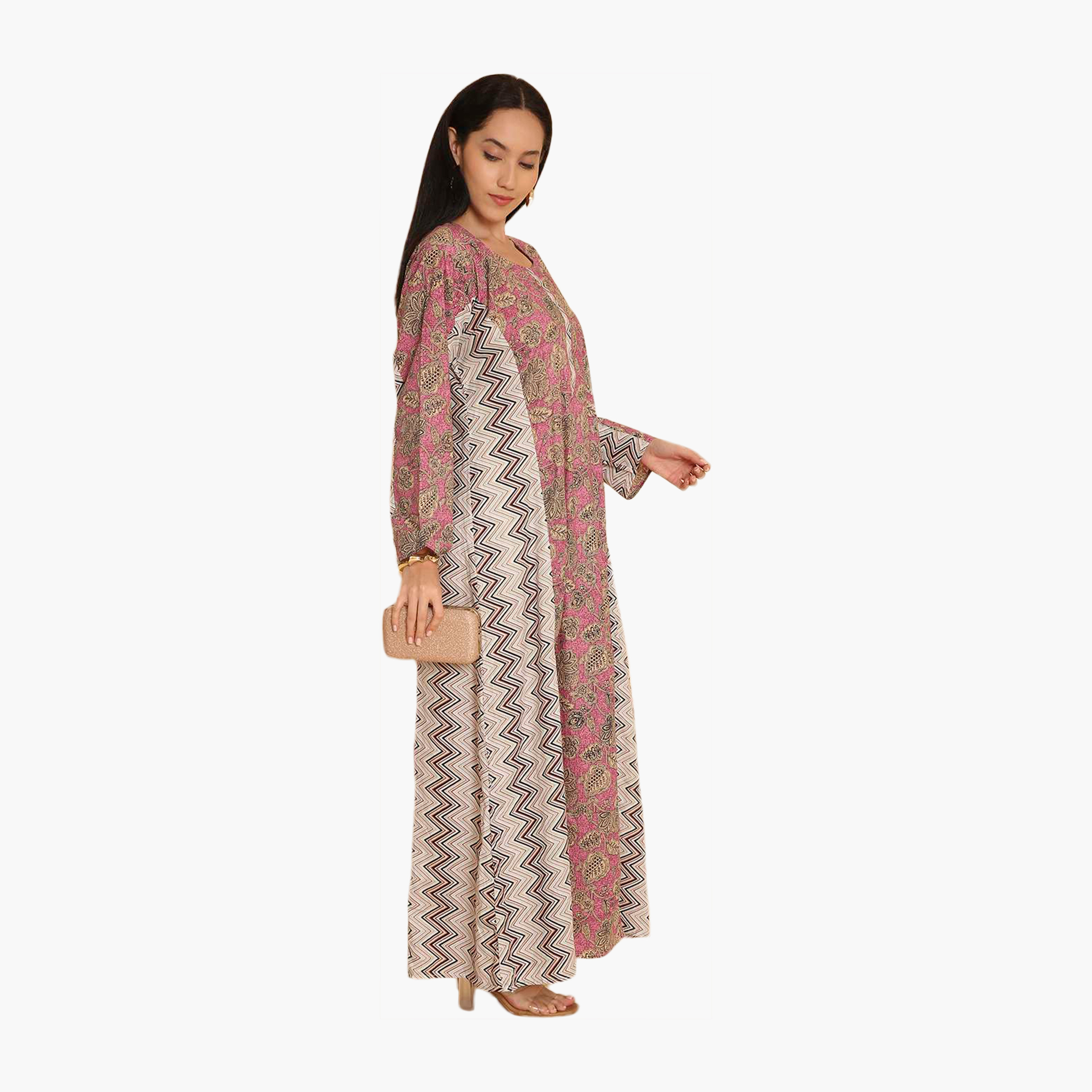 HanaandSara Floral and Zig Zag Printed Women's Jalabiya-women-arabicclothing-jalabiyas-image-3