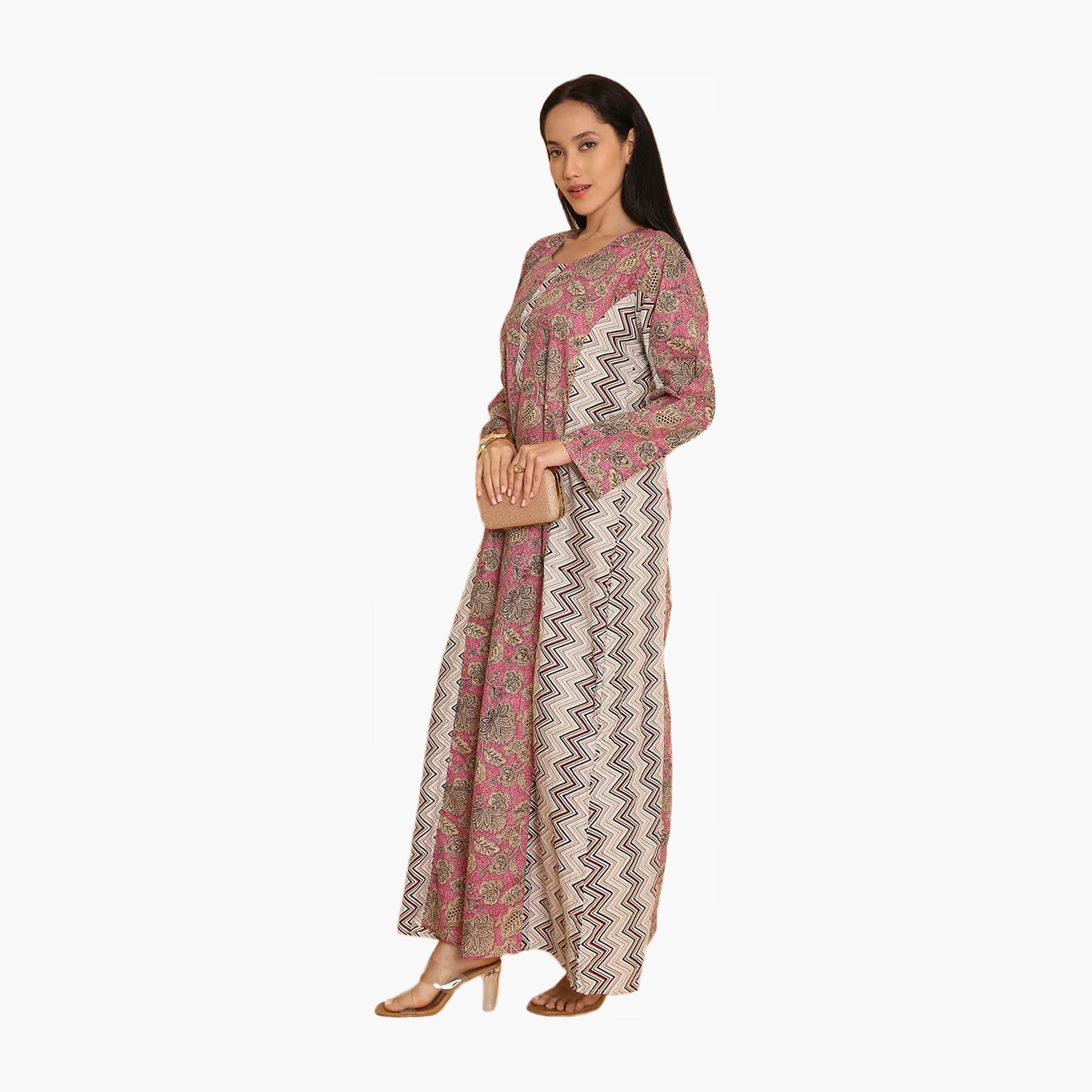 HanaandSara Floral and Zig Zag Printed Women's Jalabiya-women-arabicclothing-jalabiyas-image-4