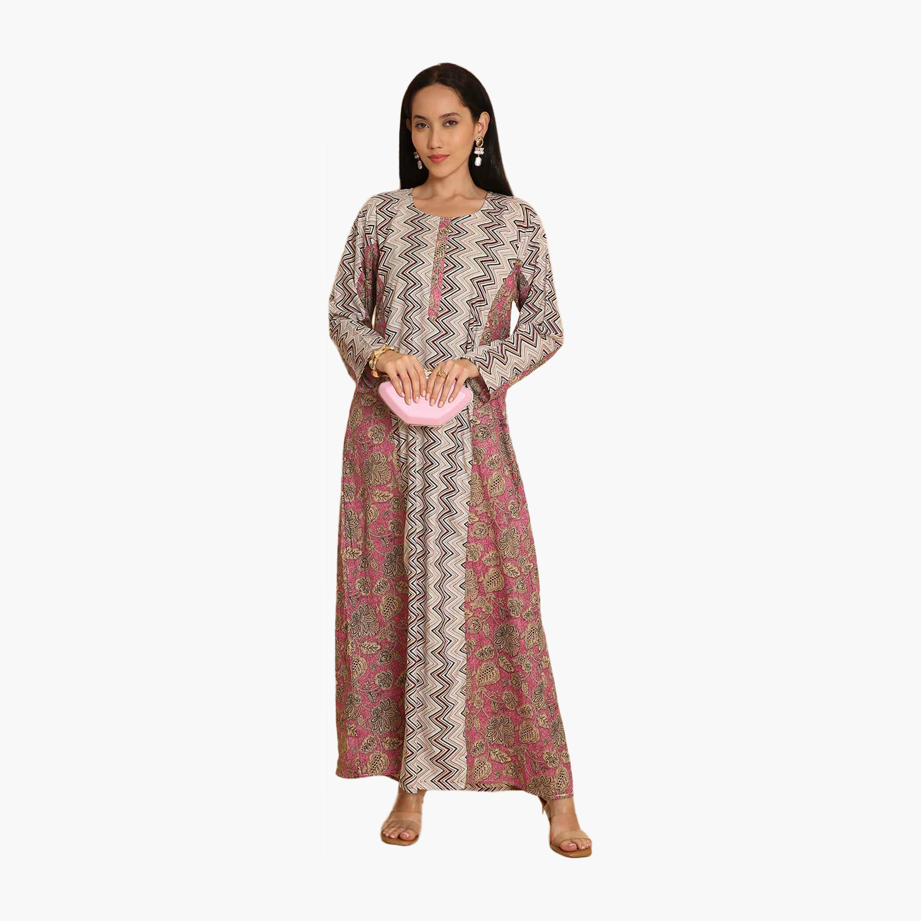 جلابية نسائية متعرجة ومطبوعة بالزهور من هانا اند سارة-women-arabicclothing-jalabiyas-image-1