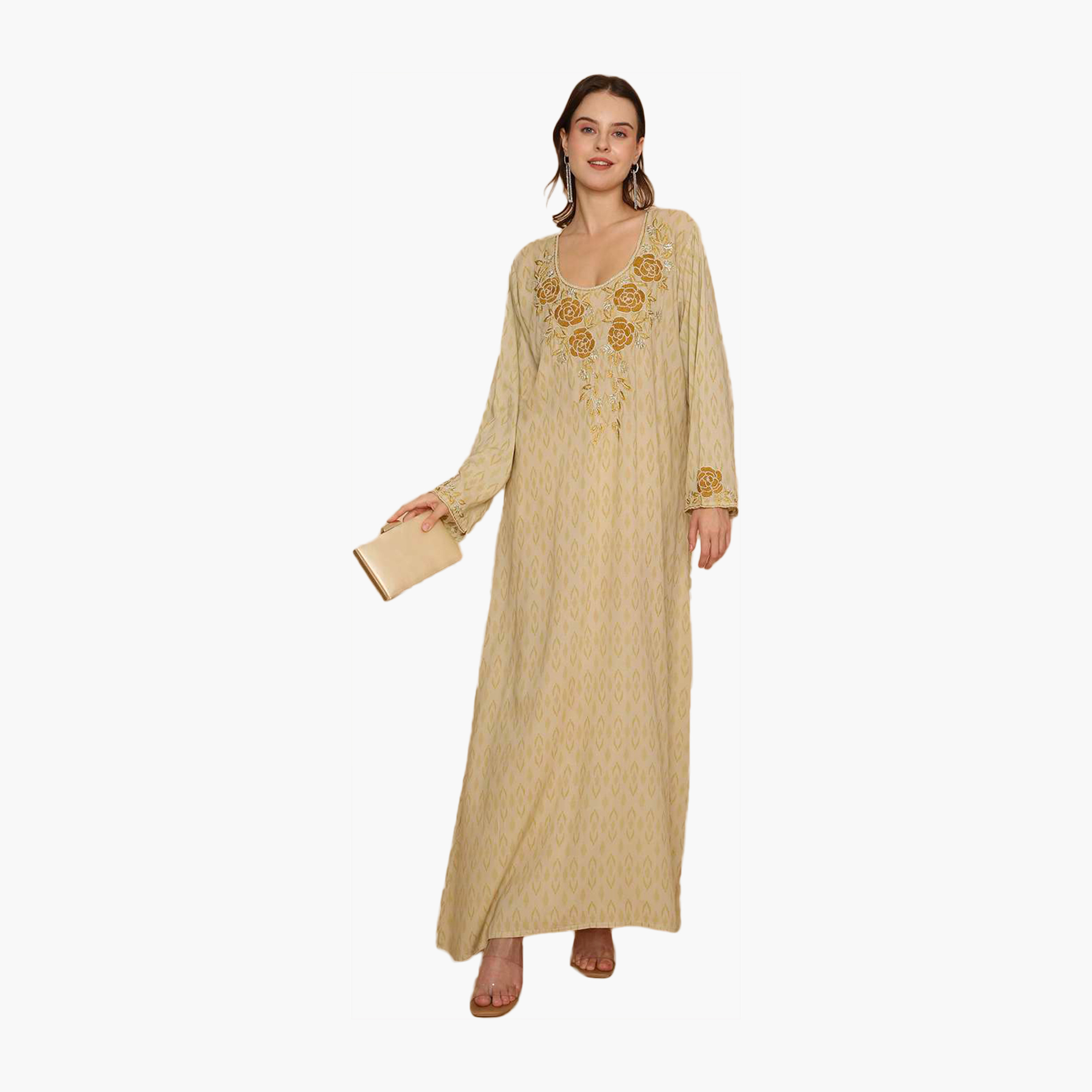 HanaandSara All Over Subtle Printed and Floral Embroidered Women's Jalabiya-women-clothing-dresses-image-6