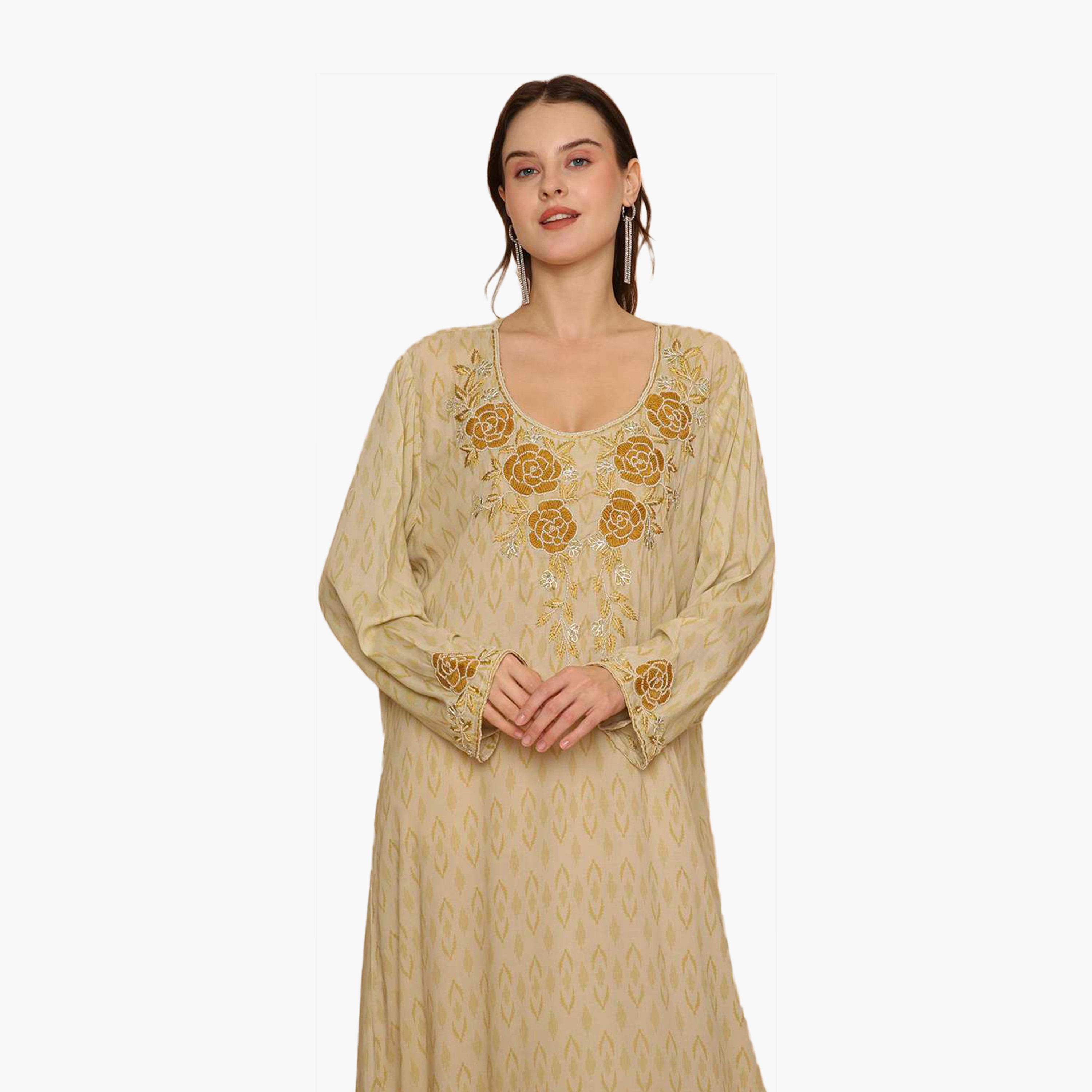 HanaandSara All Over Subtle Printed and Floral Embroidered Women's Jalabiya-women-clothing-dresses-image-7