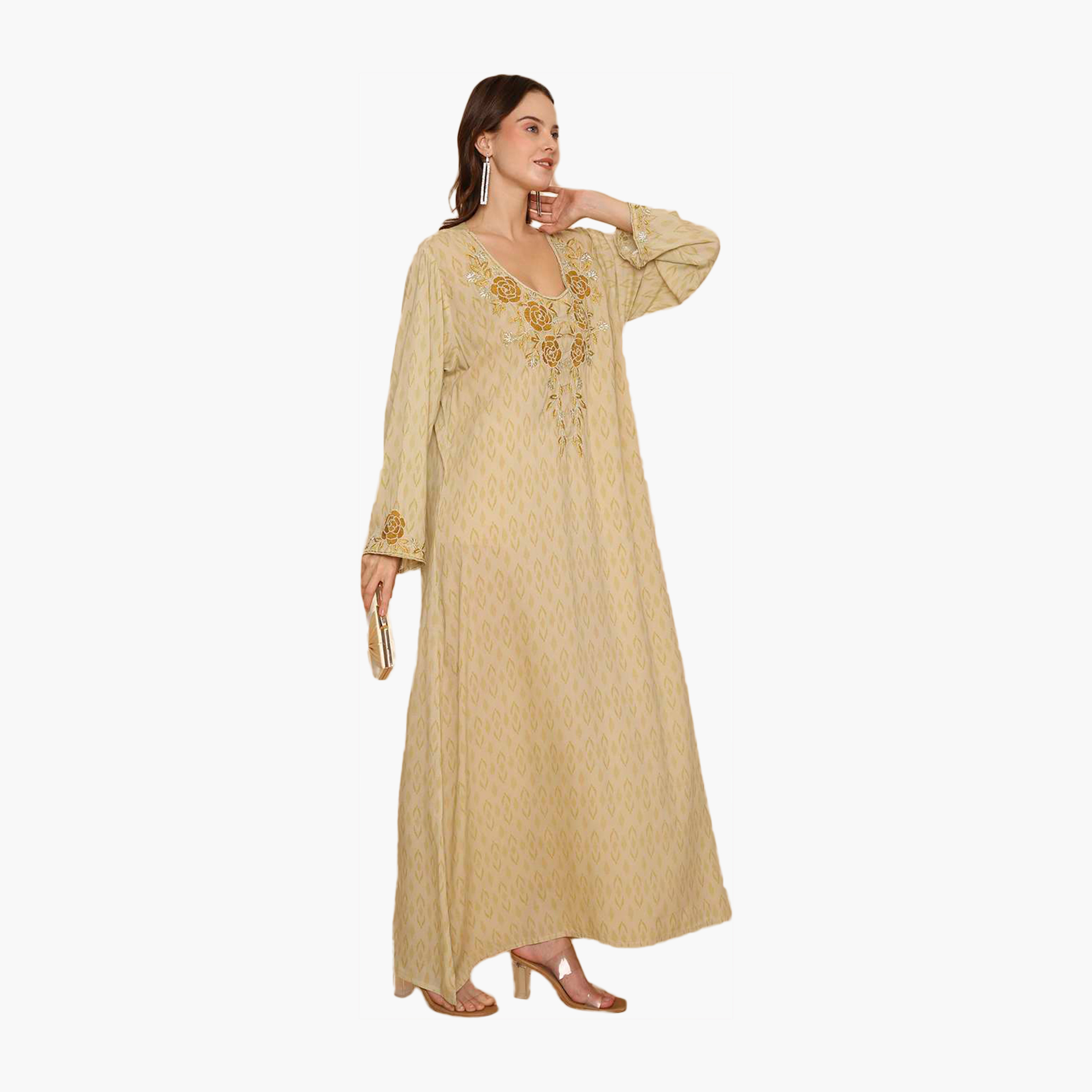 HanaandSara All Over Subtle Printed and Floral Embroidered Women's Jalabiya-women-clothing-dresses-image-8