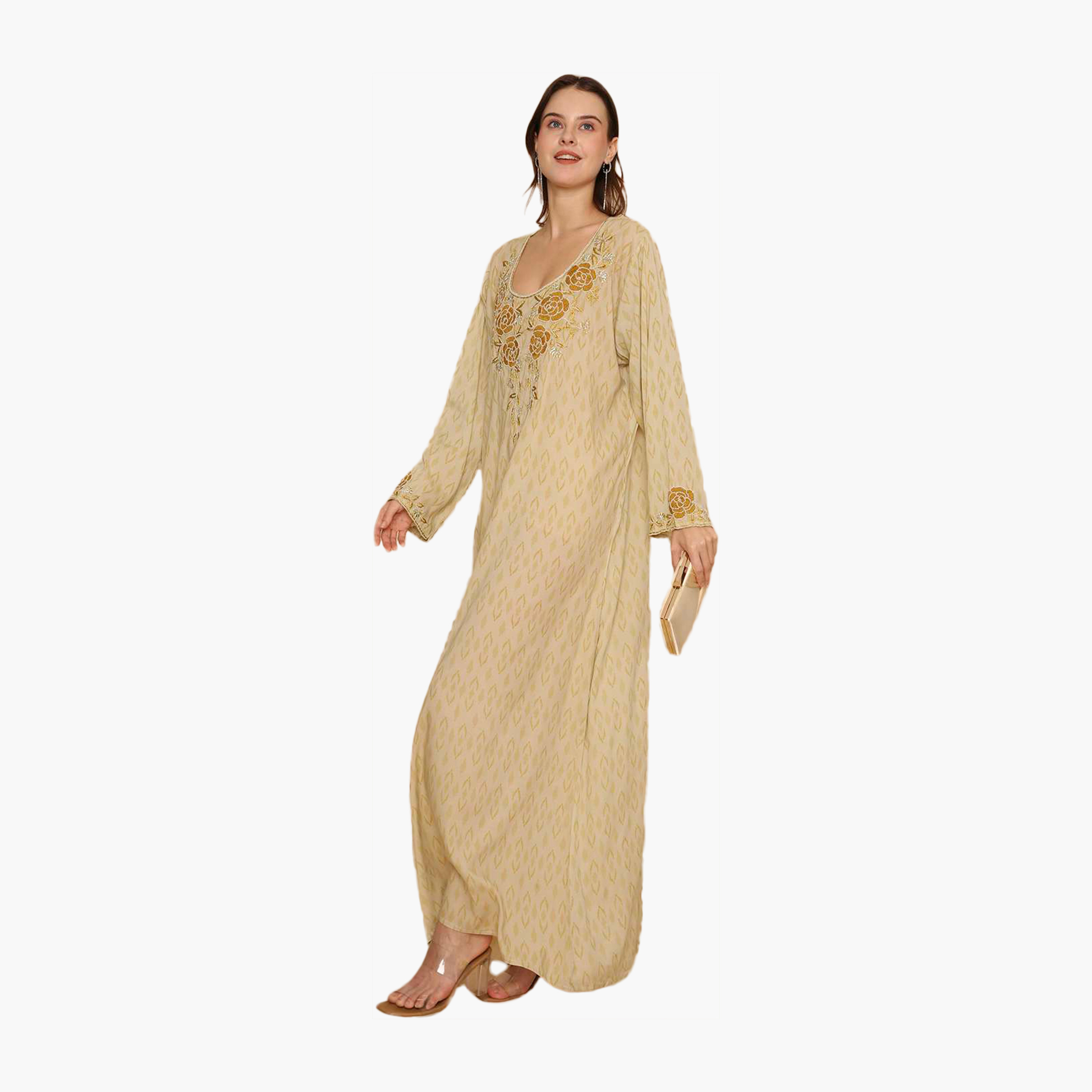 HanaandSara All Over Subtle Printed and Floral Embroidered Women's Jalabiya-women-clothing-dresses-image-9