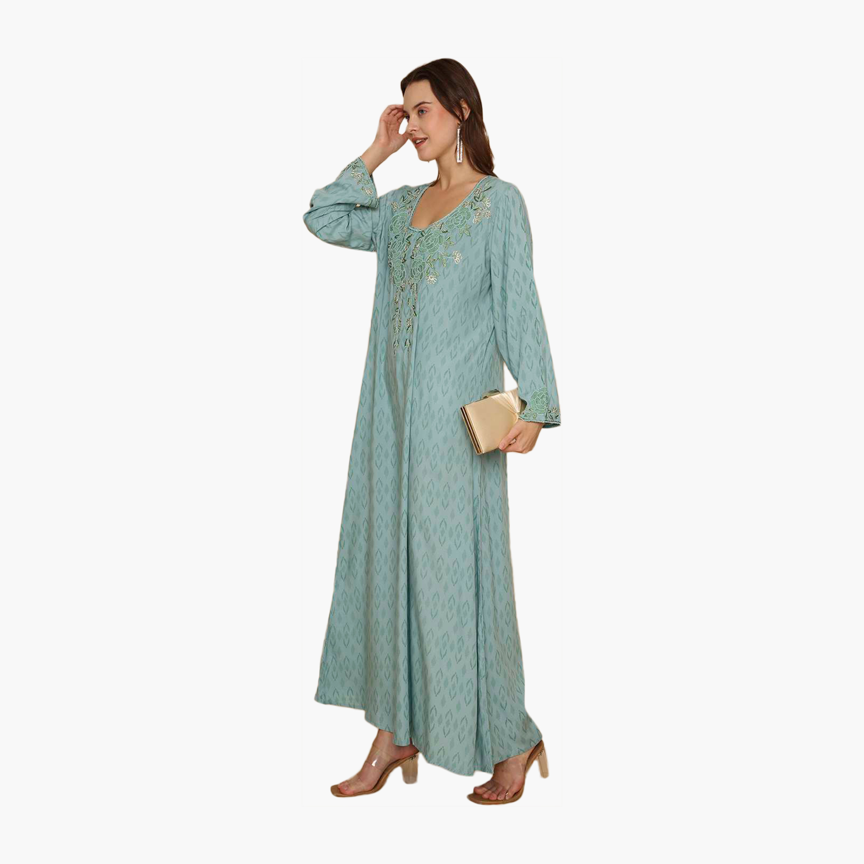 جلابية نسائية مطبوعة بالكامل ومطرزة بالزهور من هانا اند سارة-women-clothing-dresses-image-4