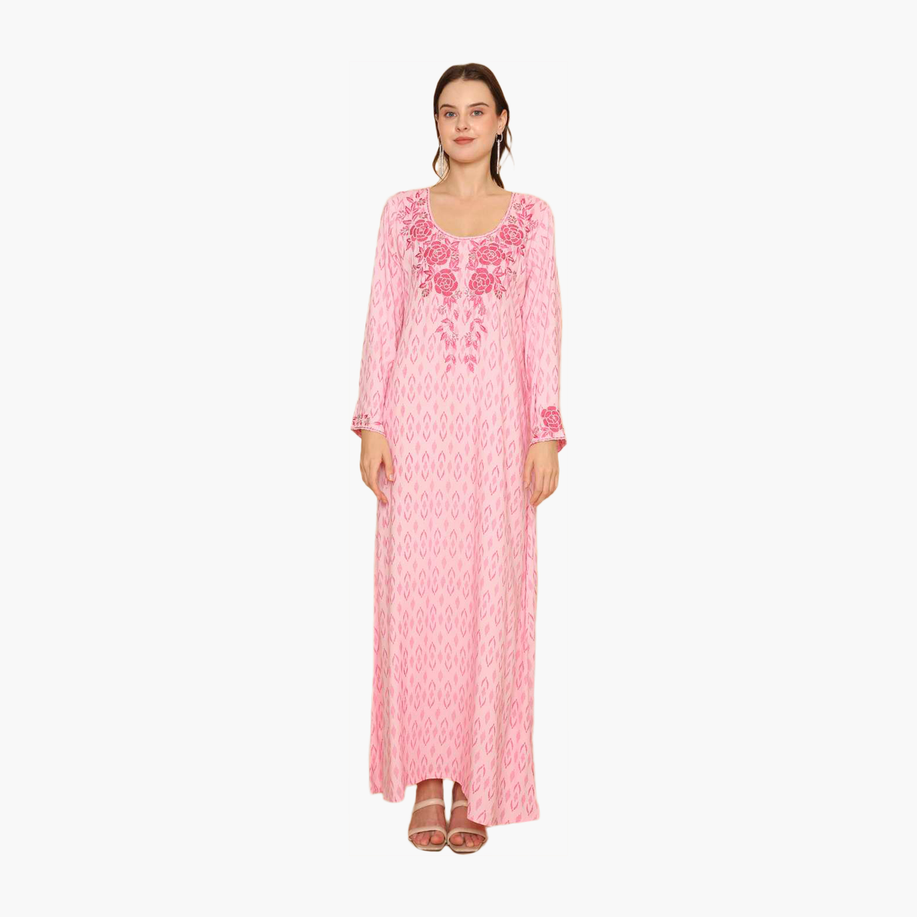 HanaandSara All Over Subtle Printed and Floral Embroidered Women's Jalabiya-women-clothing-dresses-image-11