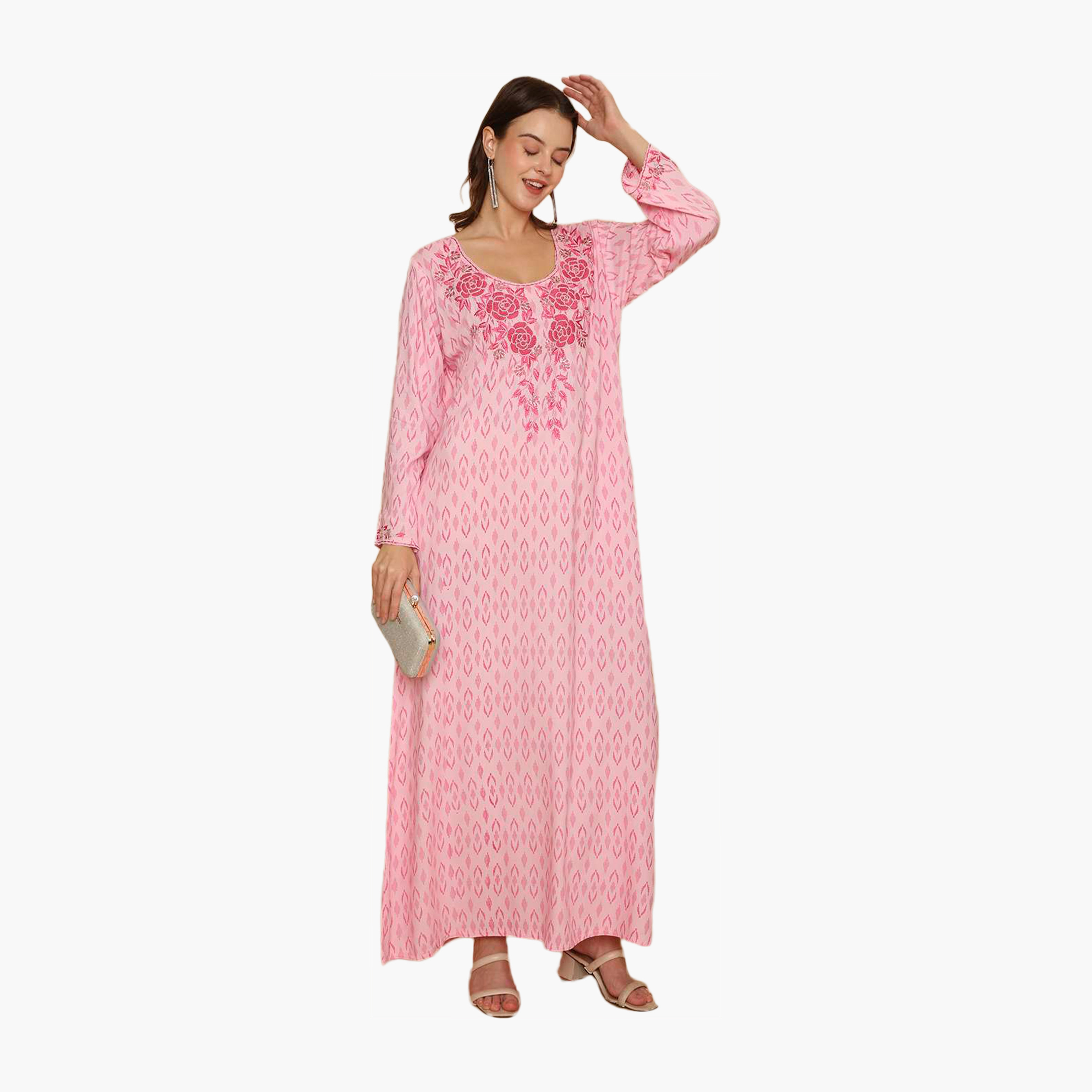 HanaandSara All Over Subtle Printed and Floral Embroidered Women's Jalabiya-women-clothing-dresses-image-13