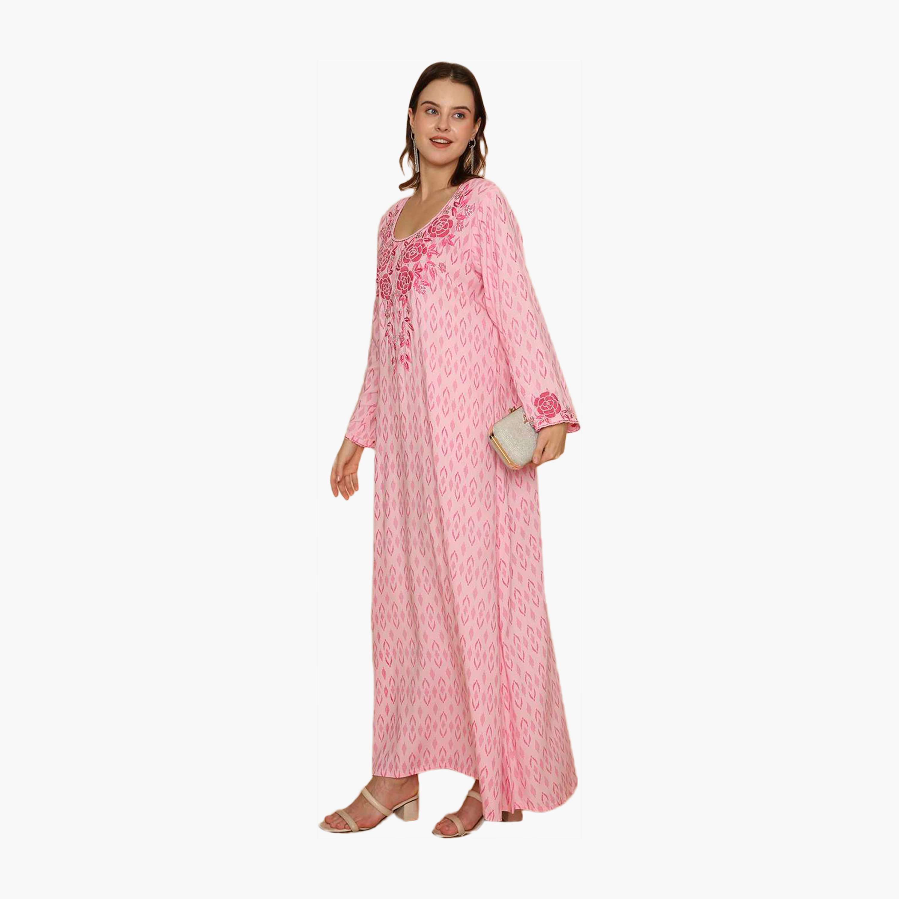 HanaandSara All Over Subtle Printed and Floral Embroidered Women's Jalabiya-women-clothing-dresses-image-14
