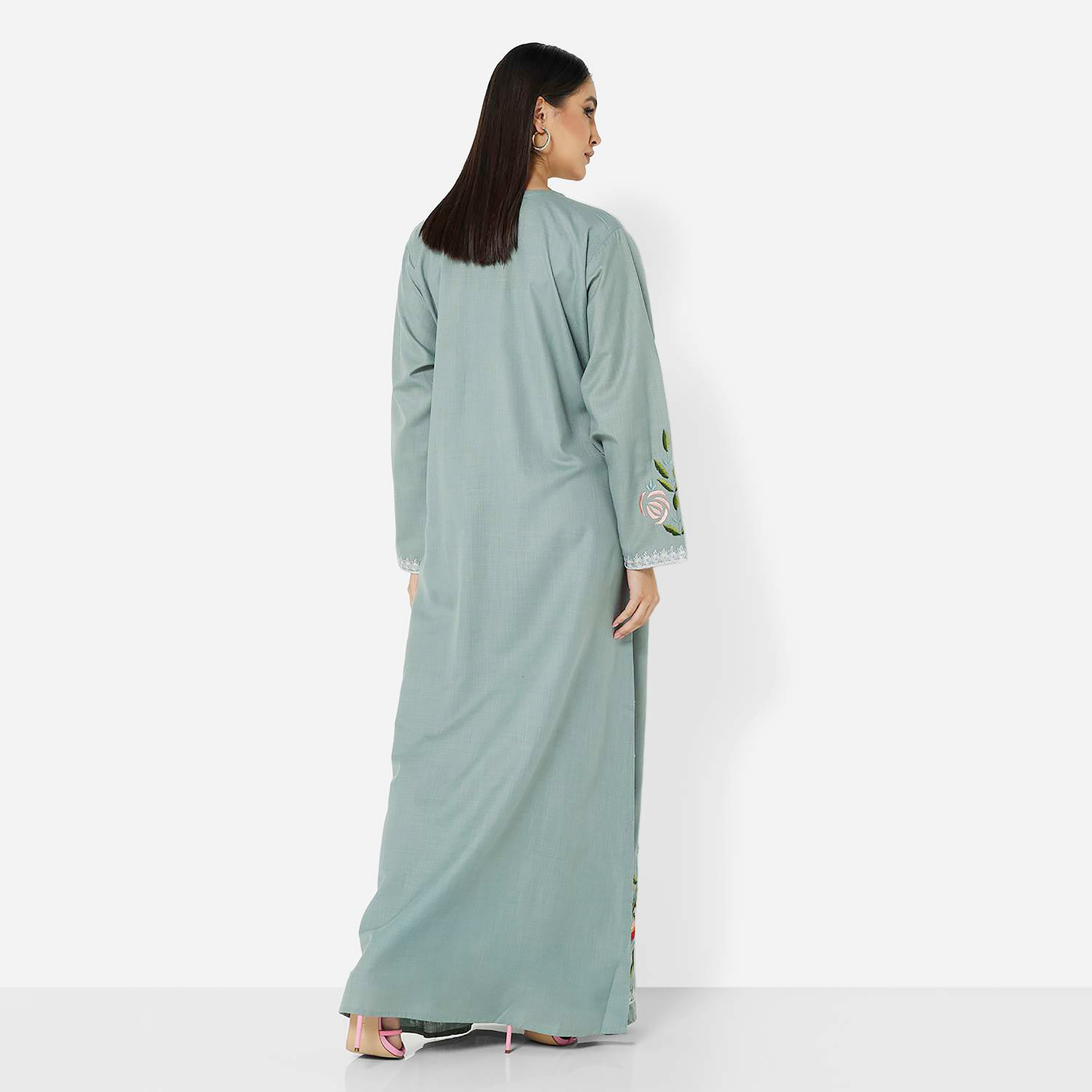 Hana & Sara Grey Embroidered Women's Jalabiya-women-arabicclothing-jalabiyas-image-4