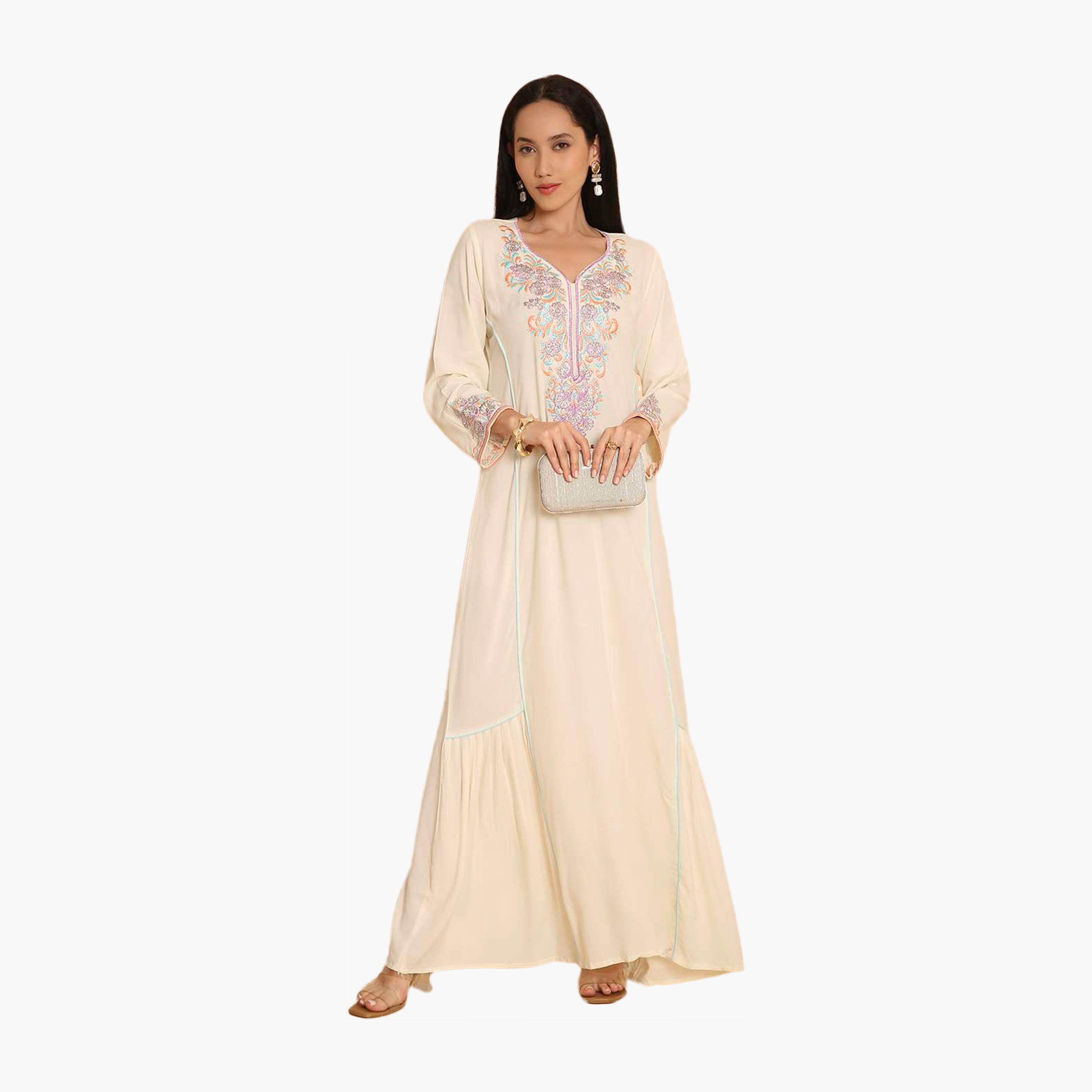 HanaandSara Floral Embroidered Yoke Women's Jalabiya-women-arabicclothing-jalabiyas-image-1