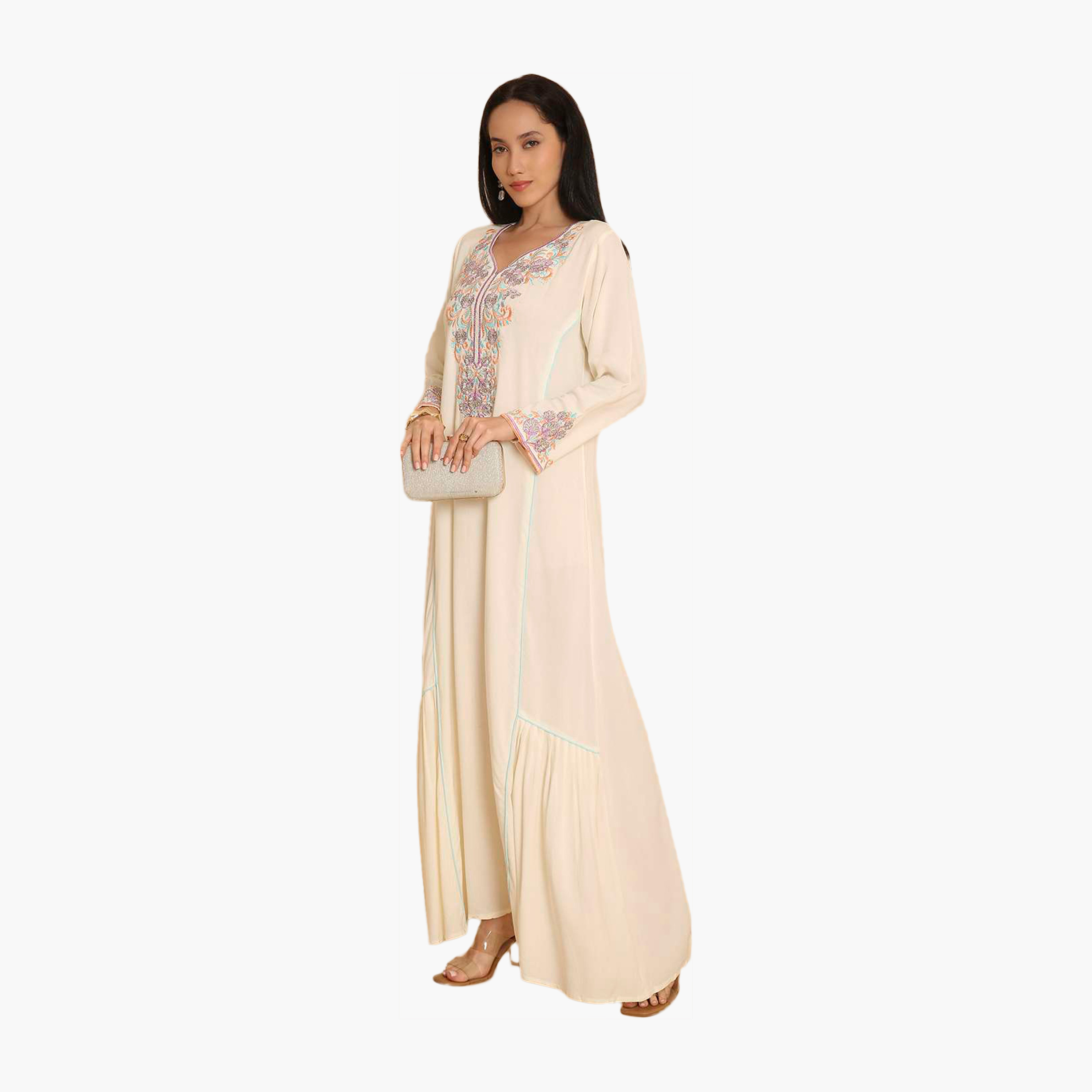 HanaandSara Floral Embroidered Yoke Women's Jalabiya-women-arabicclothing-jalabiyas-image-4