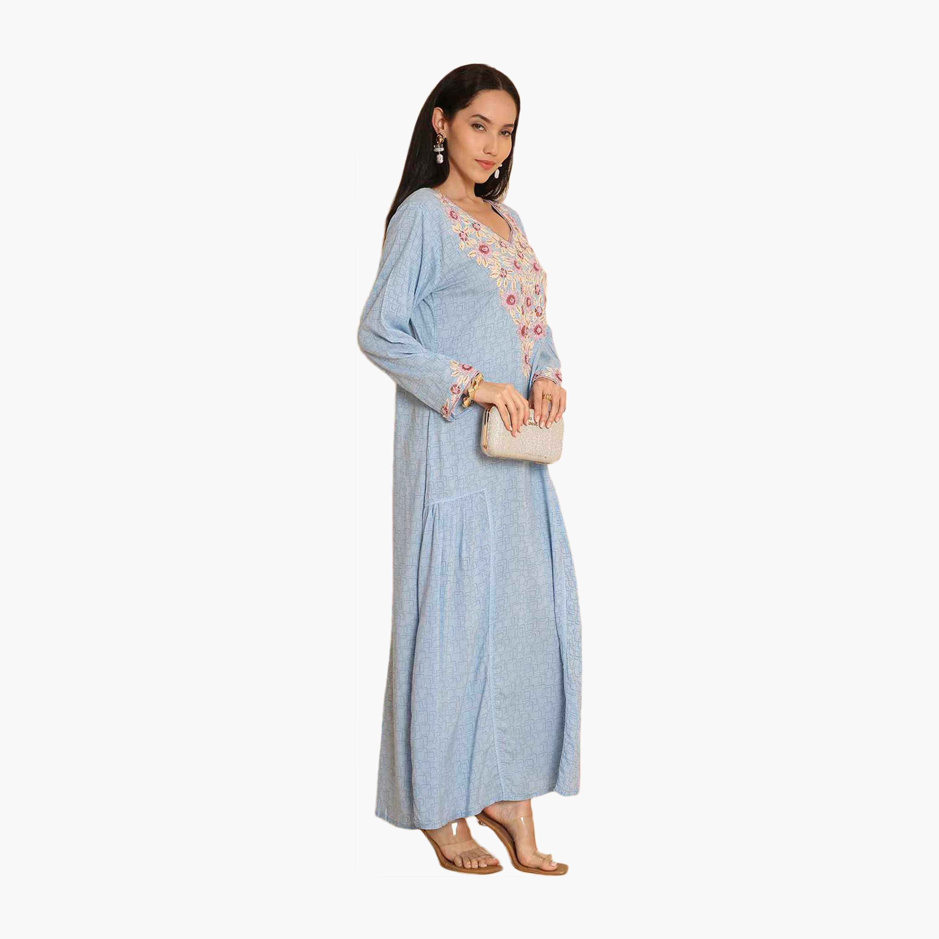 جلابية نسائية من بتطريز زهري كامل وقبة دائرية من هانا اند سارة-women-arabicclothing-jalabiyas-image-3