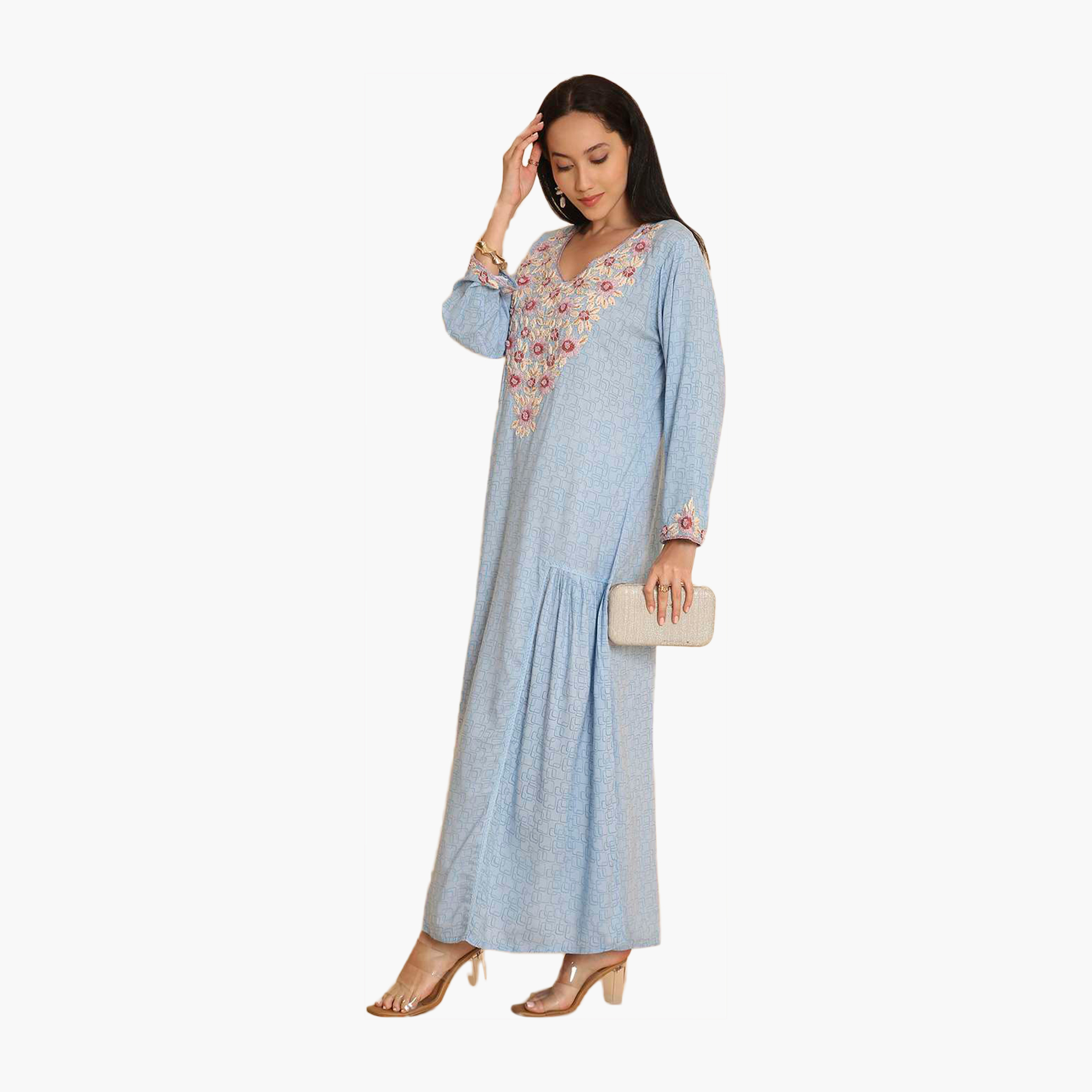 جلابية نسائية من بتطريز زهري كامل وقبة دائرية من هانا اند سارة-women-arabicclothing-jalabiyas-image-4