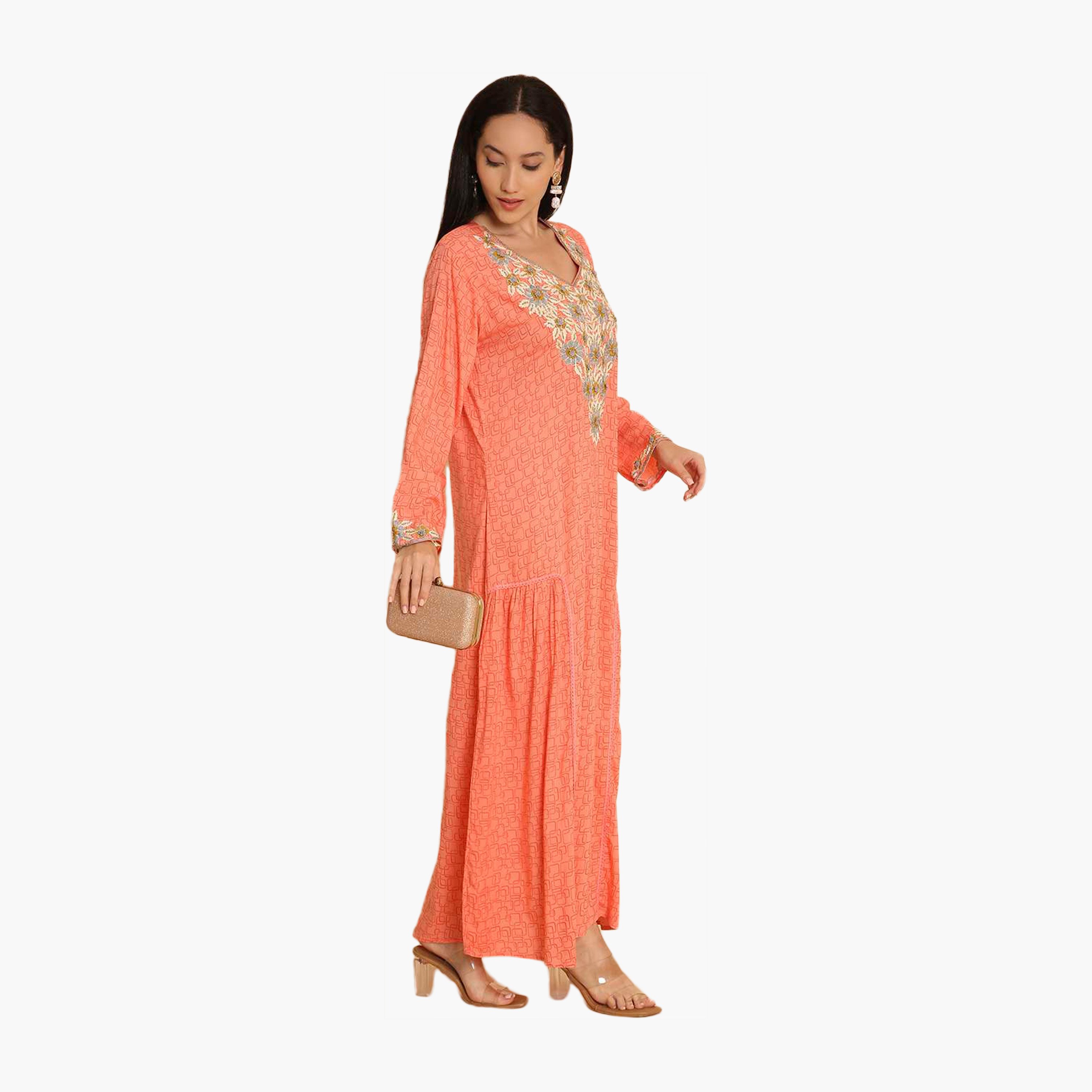 HanaandSara All Over Printed and Floral Embroidered Yoke Women's Jalabiya-women-arabicclothing-jalabiyas-image-13