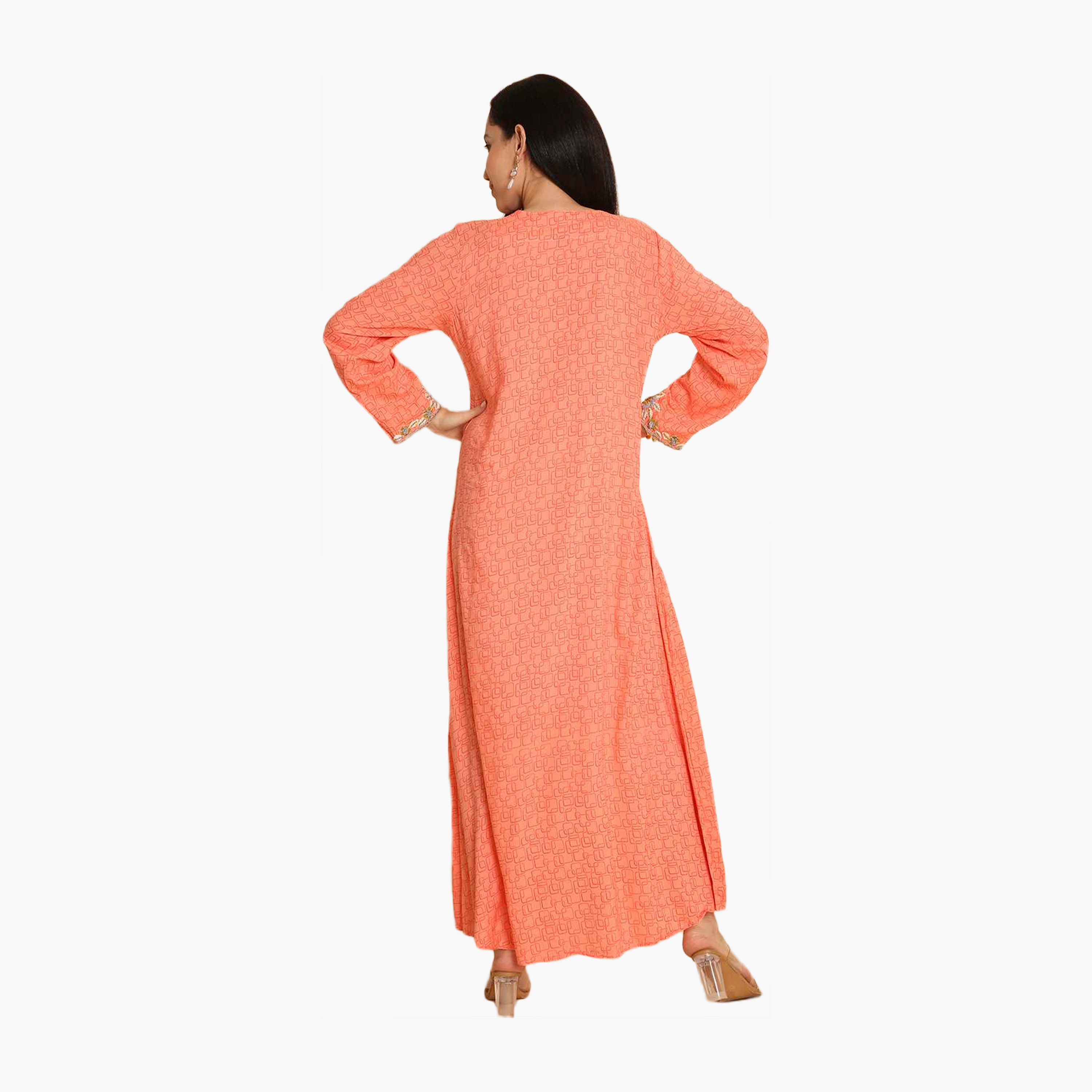 HanaandSara All Over Printed and Floral Embroidered Yoke Women's Jalabiya-women-arabicclothing-jalabiyas-image-15