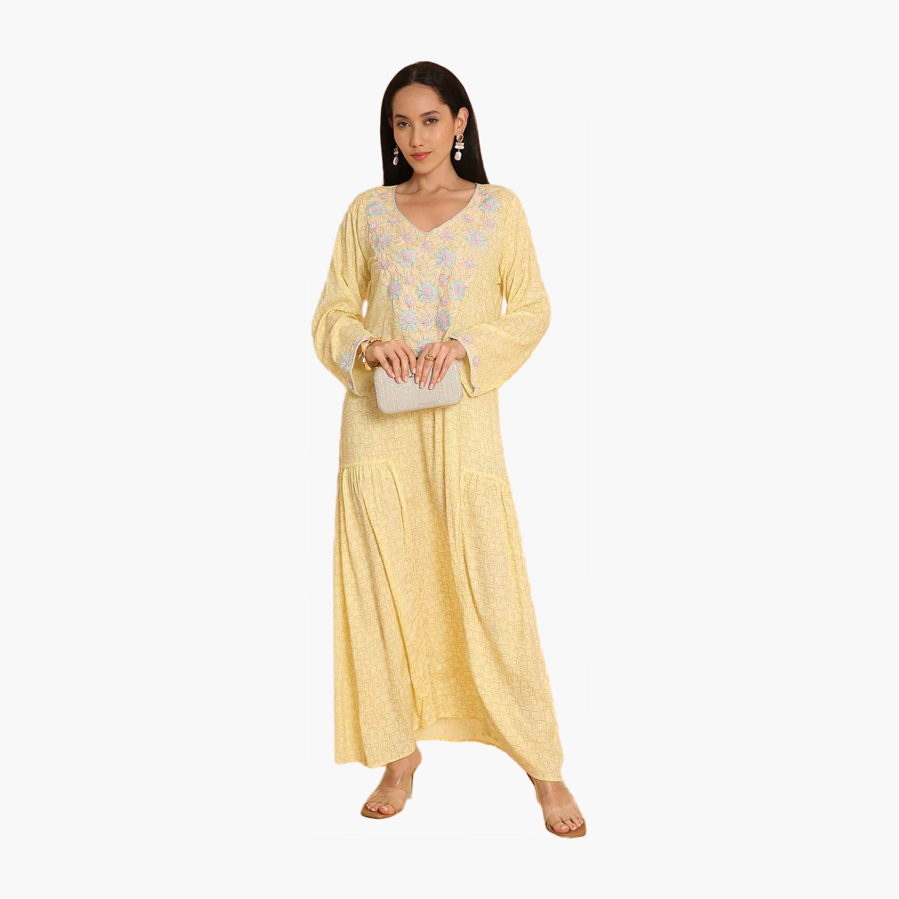 HanaandSara All Over Printed and Floral Embroidered Yoke Women's Jalabiya-women-arabicclothing-jalabiyas-image-6