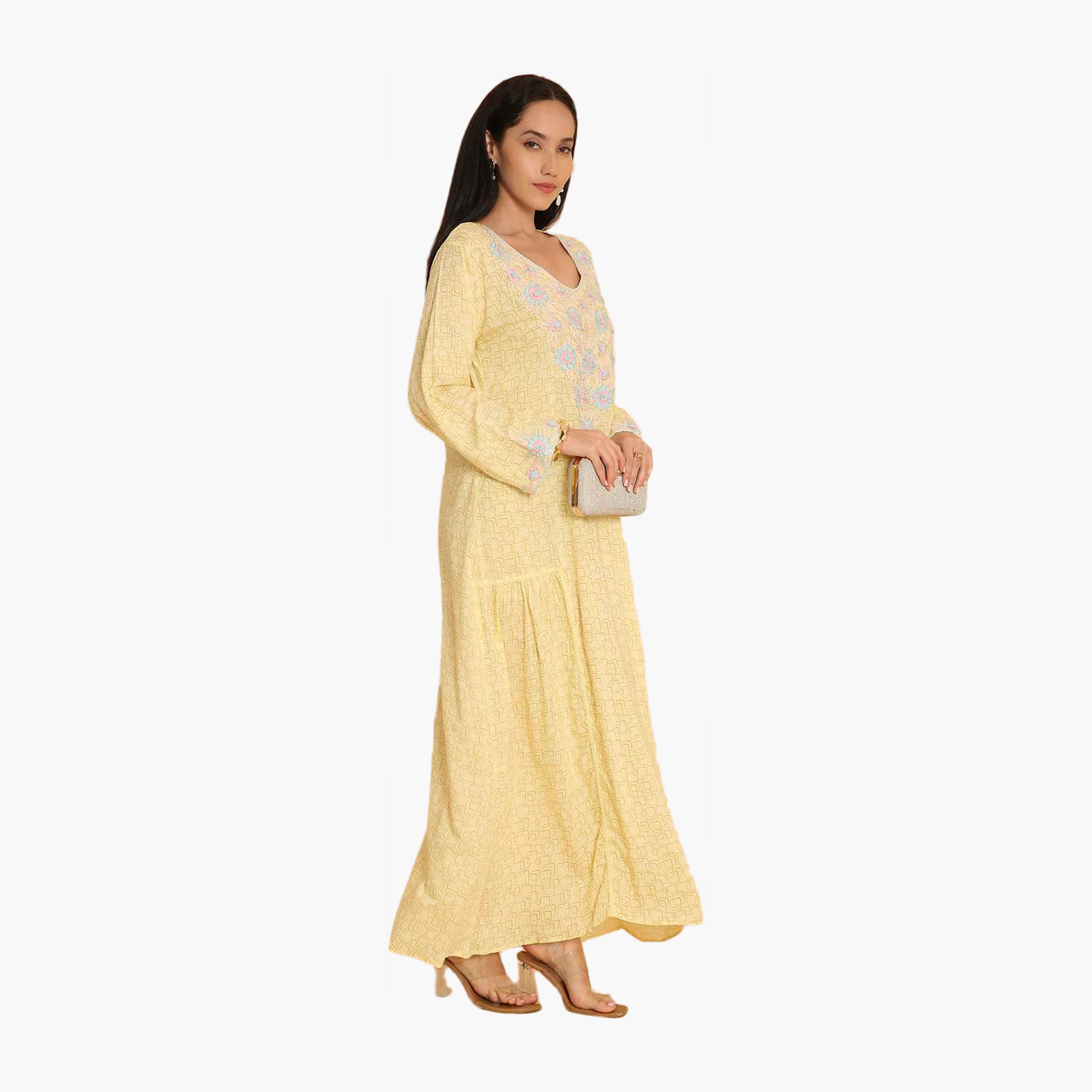 HanaandSara All Over Printed and Floral Embroidered Yoke Women's Jalabiya-women-arabicclothing-jalabiyas-image-8
