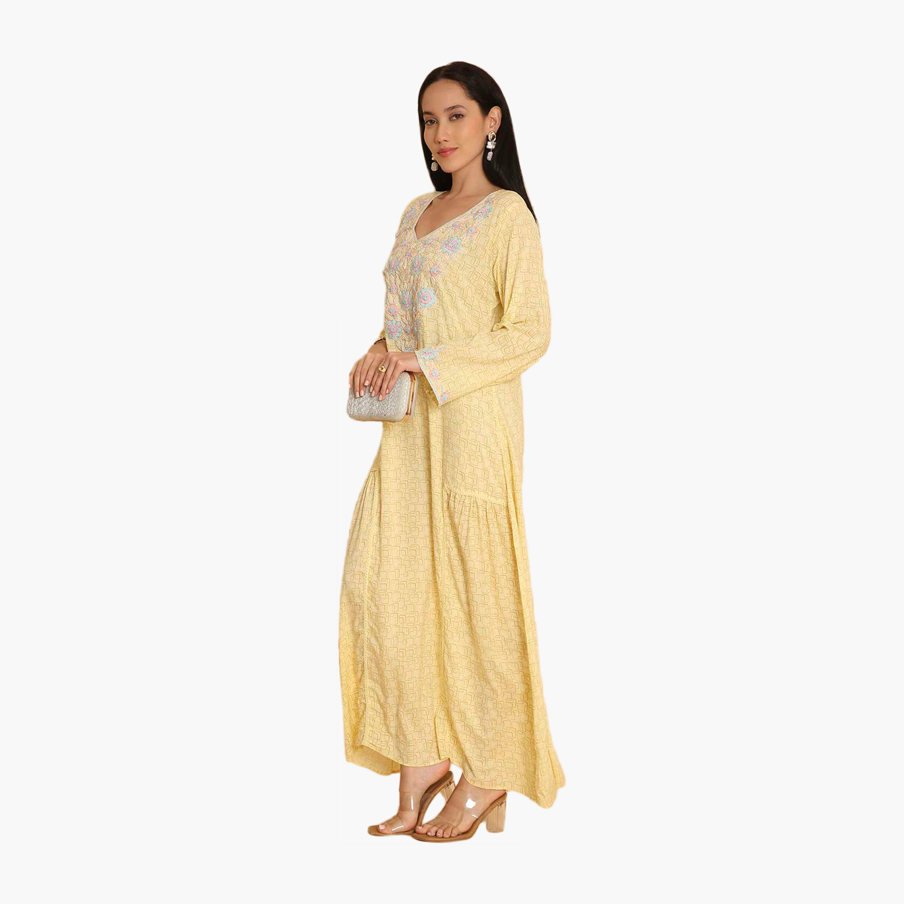 HanaandSara All Over Printed and Floral Embroidered Yoke Women's Jalabiya-women-arabicclothing-jalabiyas-image-9