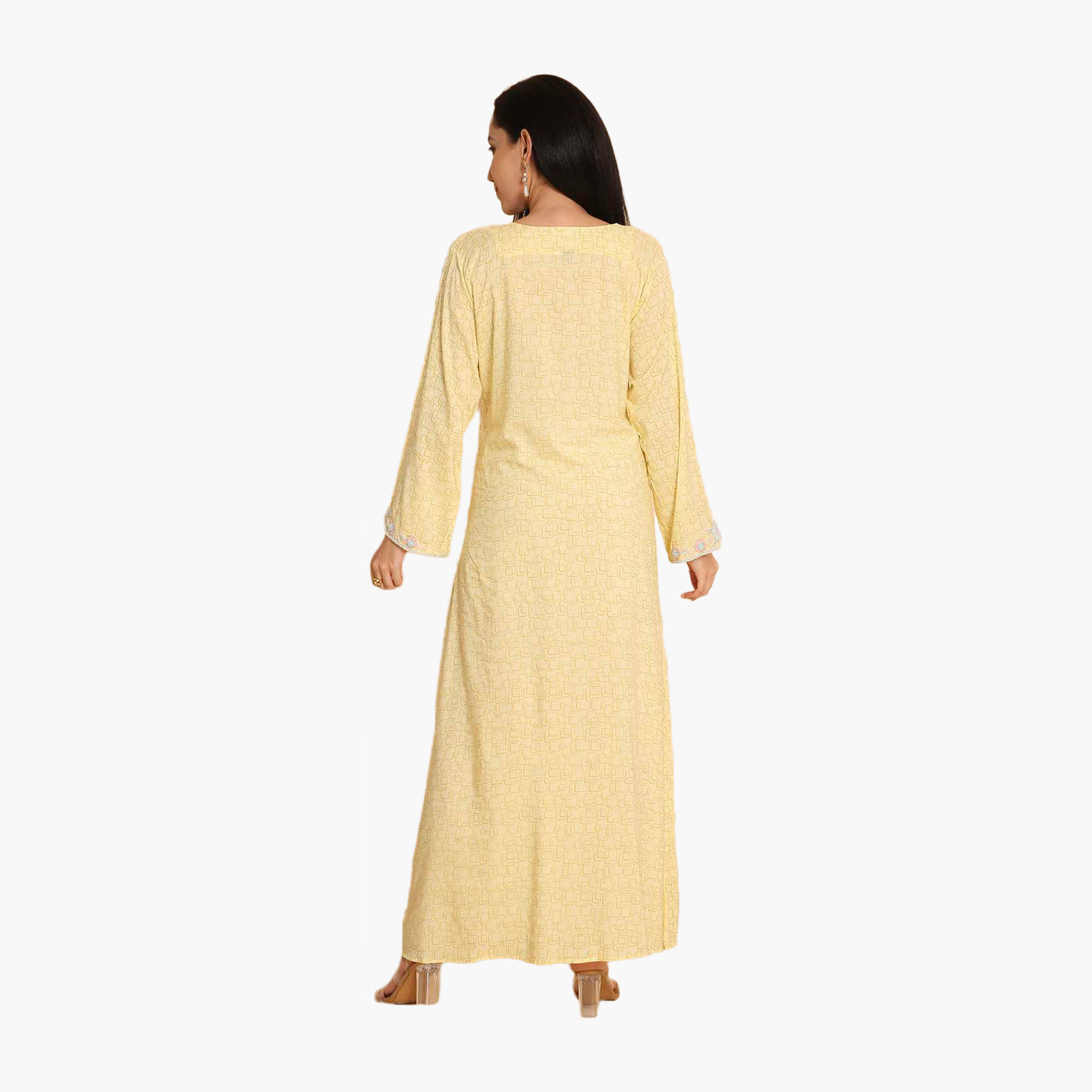 HanaandSara All Over Printed and Floral Embroidered Yoke Women's Jalabiya-women-arabicclothing-jalabiyas-image-10