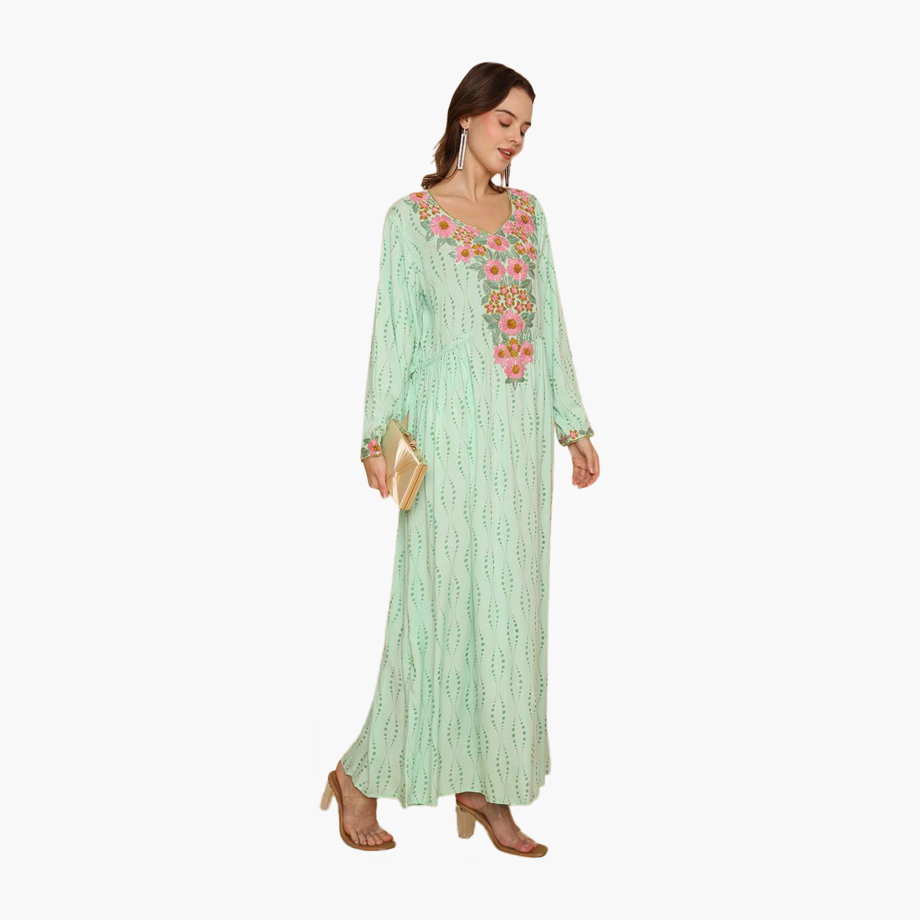 HanaandSara All Over Printed and Floral Embroidered Yoke Women's Jalabiya-women-arabicclothing-jalabiyas-image-3