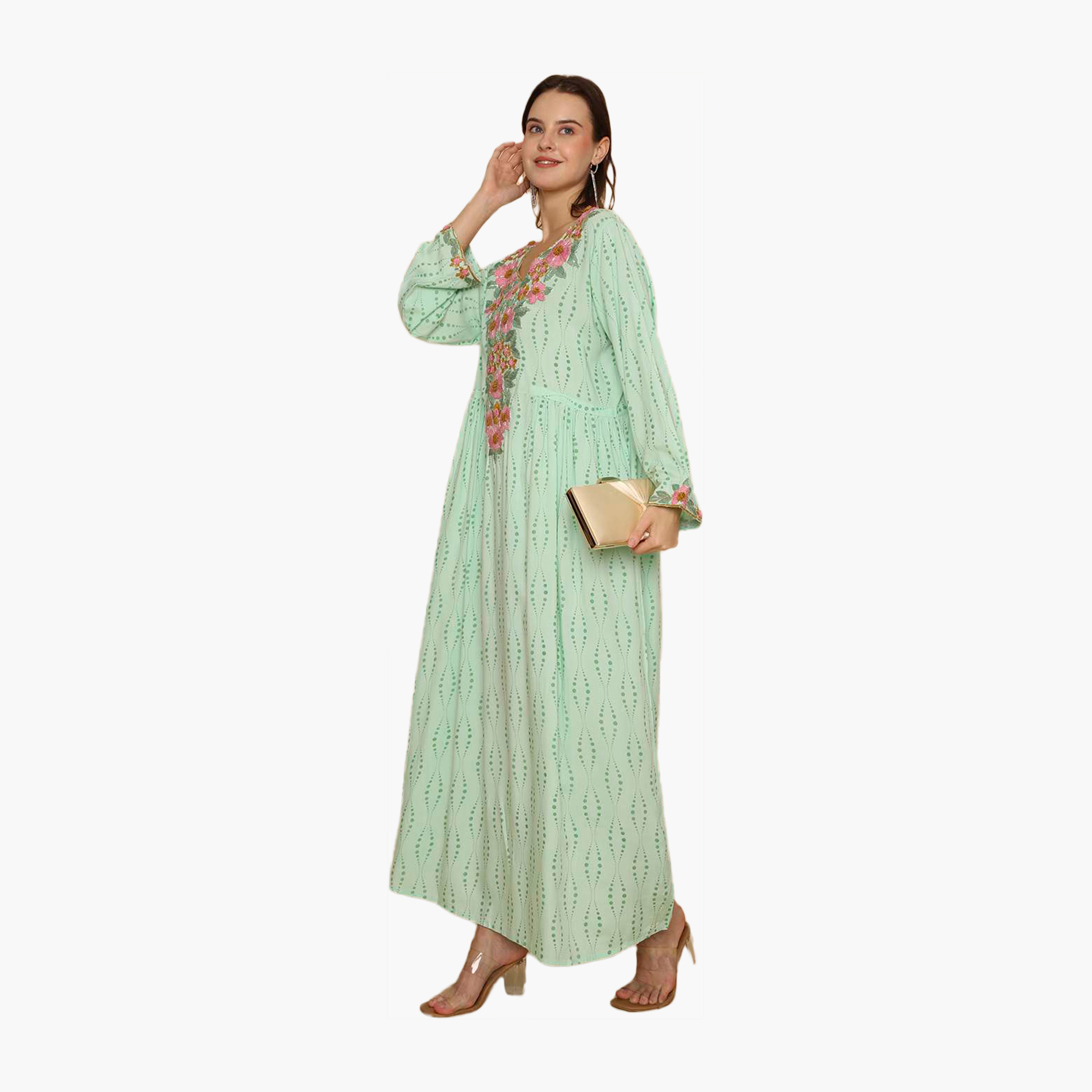HanaandSara All Over Printed and Floral Embroidered Yoke Women's Jalabiya-women-arabicclothing-jalabiyas-image-4