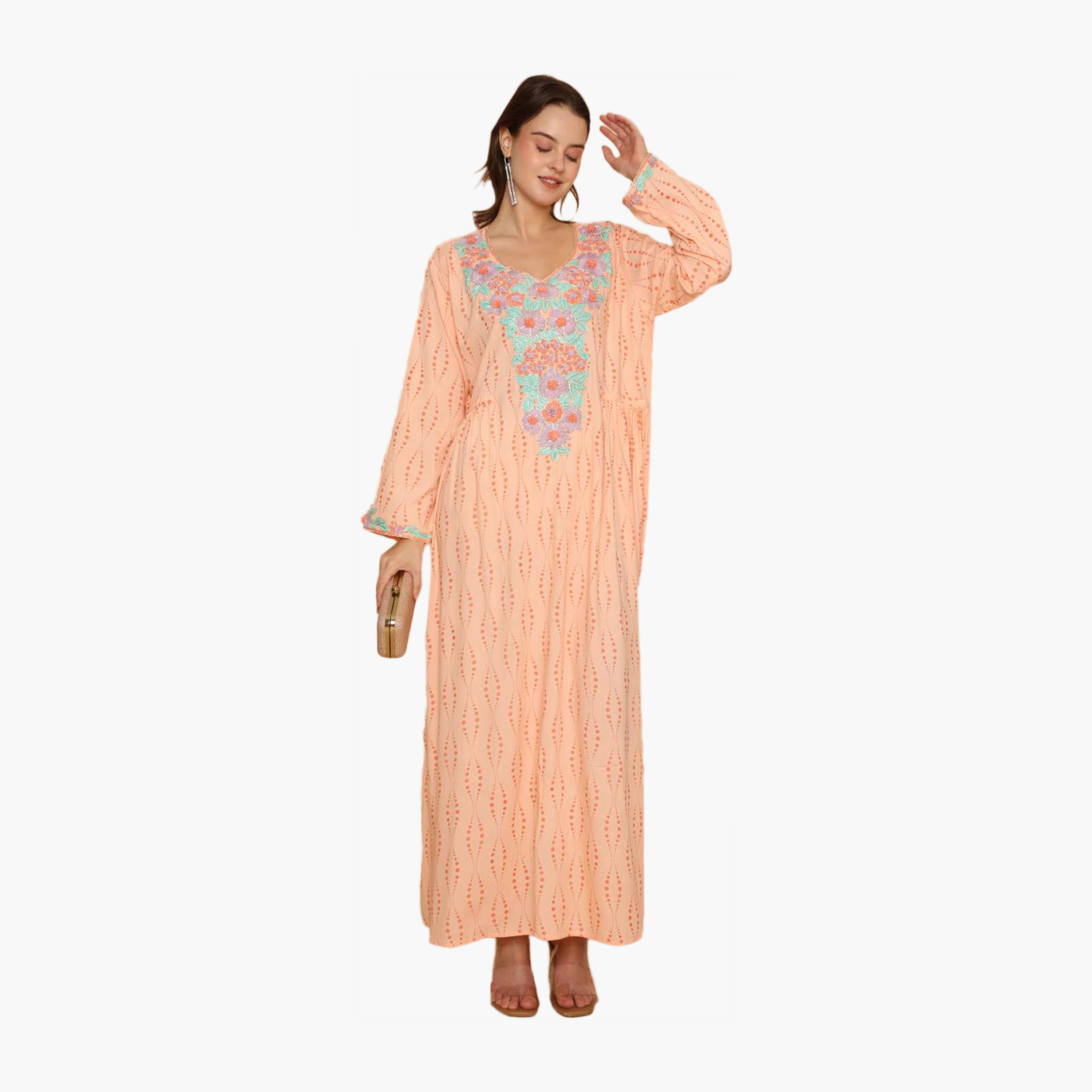 جلابية نسائية من بتطريز زهري كامل وقبة دائرية من هانا اند سارة-women-arabicclothing-jalabiyas-image-11