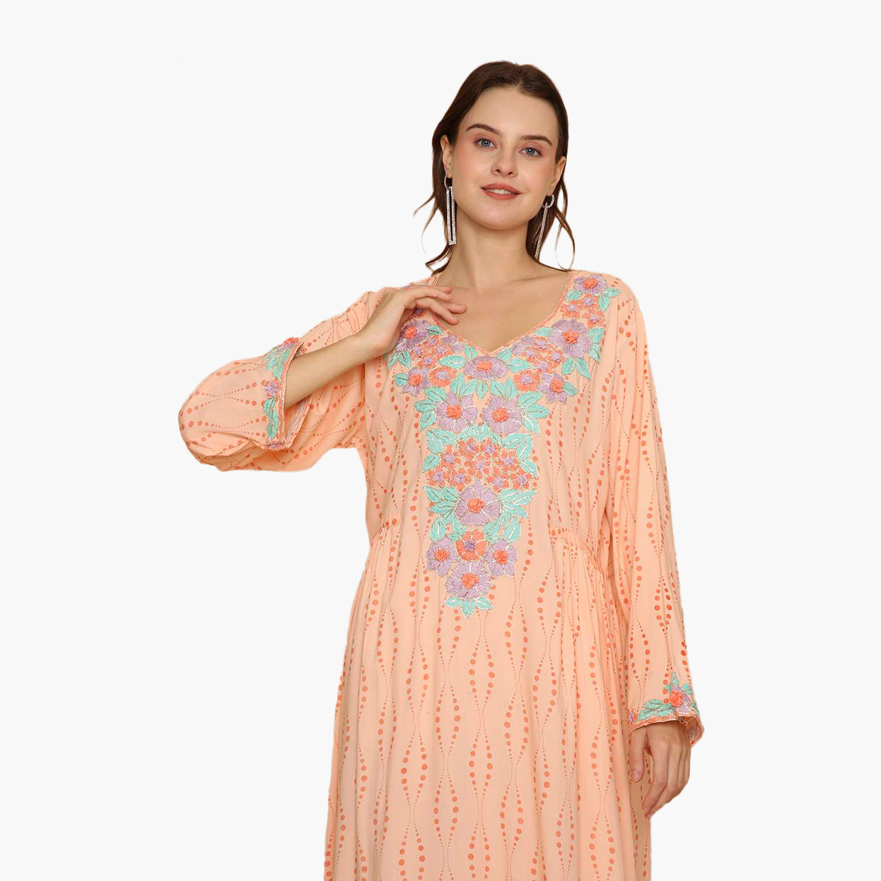 جلابية نسائية من بتطريز زهري كامل وقبة دائرية من هانا اند سارة-women-arabicclothing-jalabiyas-image-12