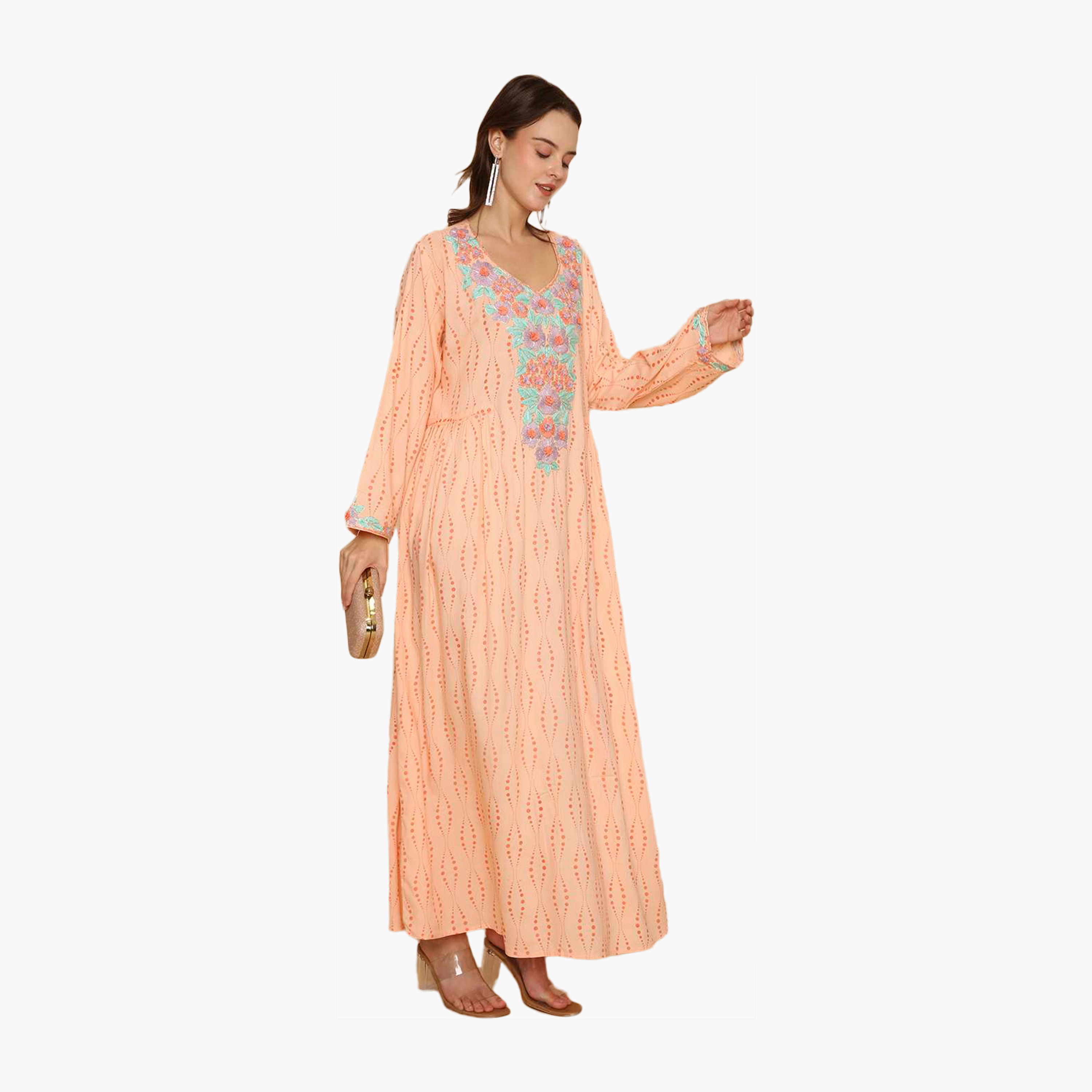 جلابية نسائية من بتطريز زهري كامل وقبة دائرية من هانا اند سارة-women-arabicclothing-jalabiyas-image-13