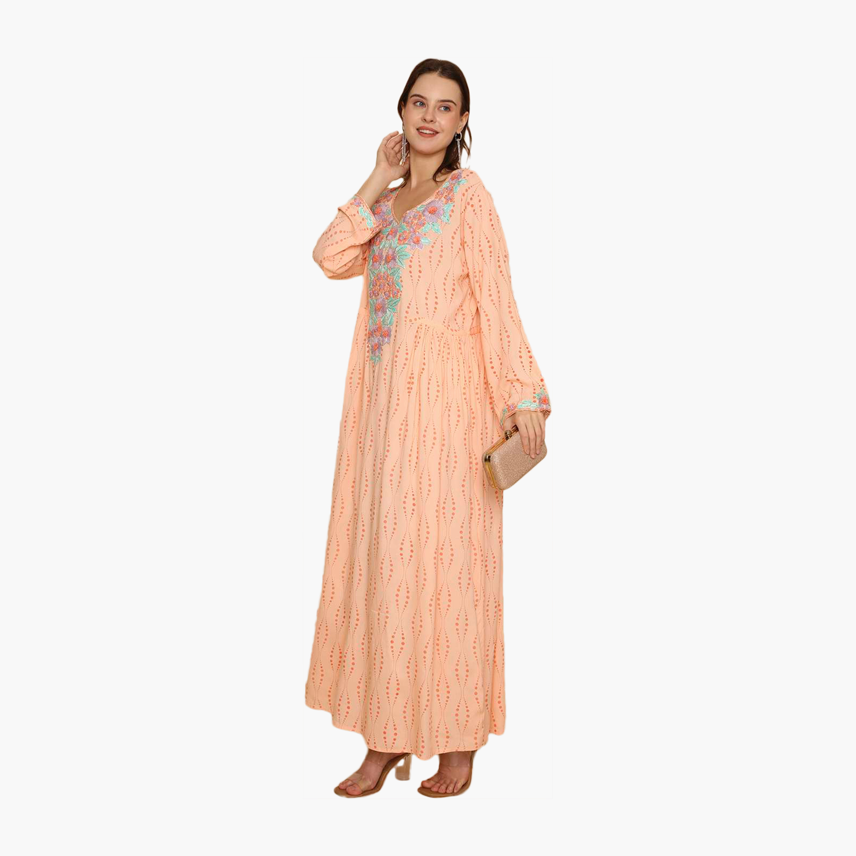 جلابية نسائية من بتطريز زهري كامل وقبة دائرية من هانا اند سارة-women-arabicclothing-jalabiyas-image-14