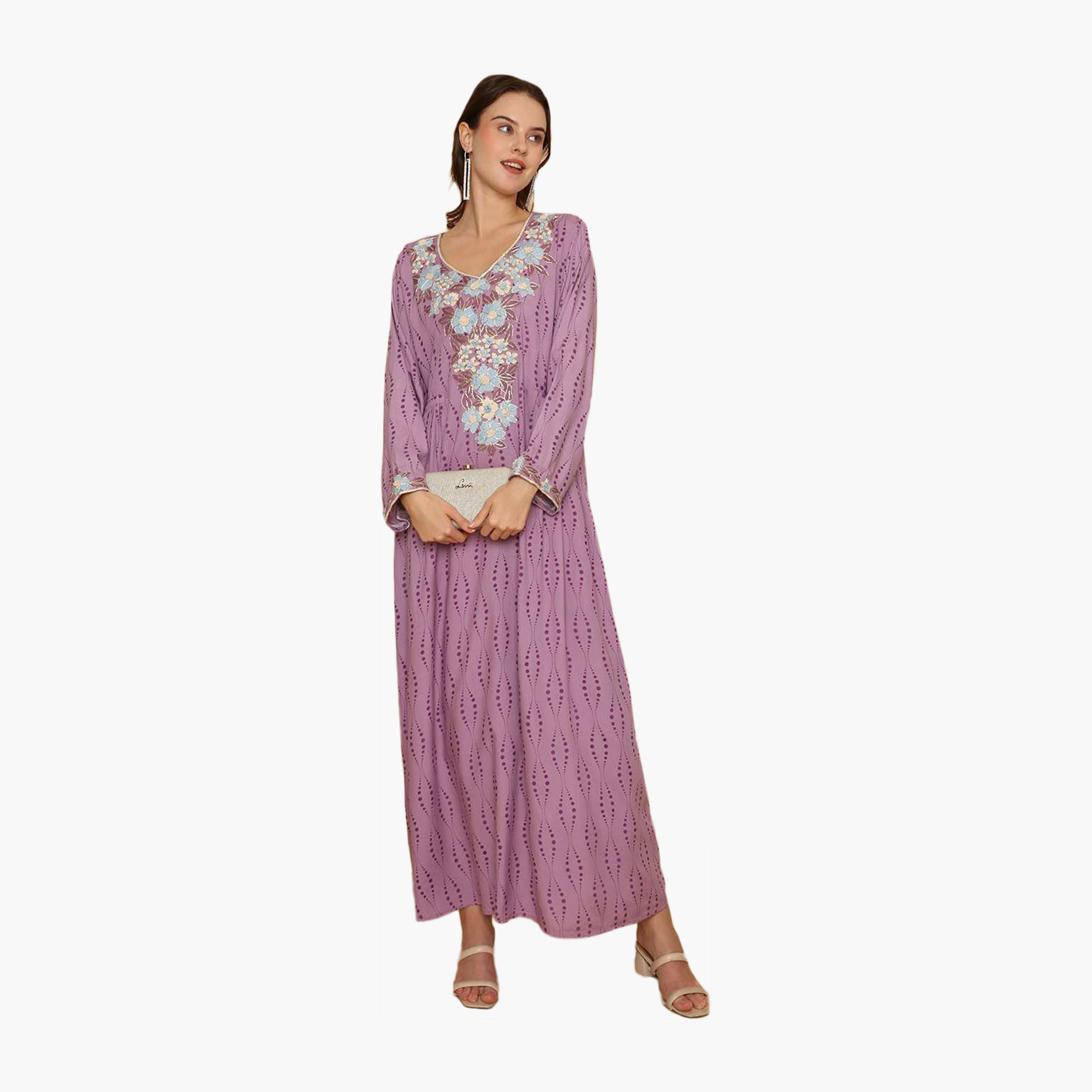 جلابية نسائية من بتطريز زهري كامل وقبة دائرية من هانا اند سارة-women-arabicclothing-jalabiyas-image-1