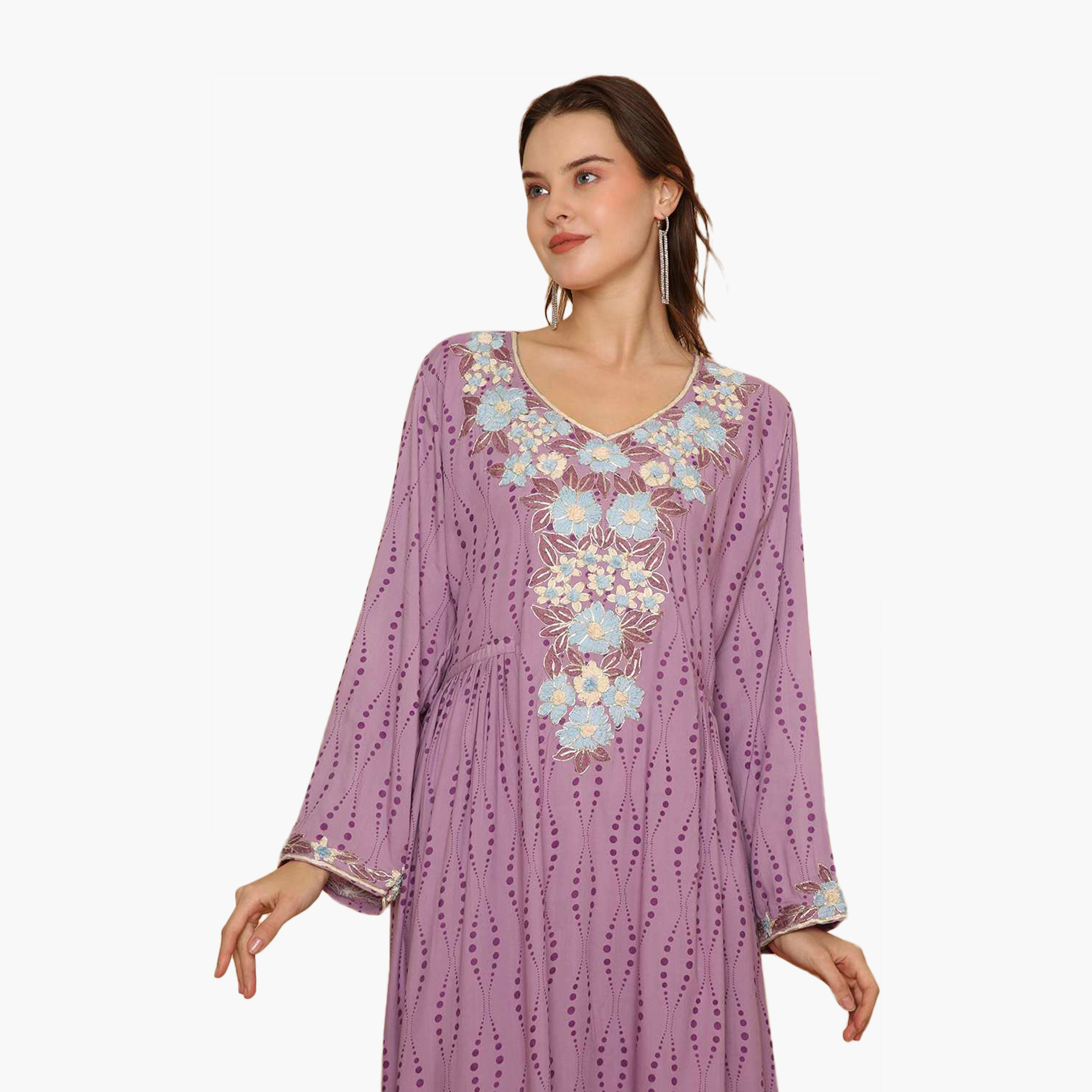 جلابية نسائية من بتطريز زهري كامل وقبة دائرية من هانا اند سارة-women-arabicclothing-jalabiyas-image-2