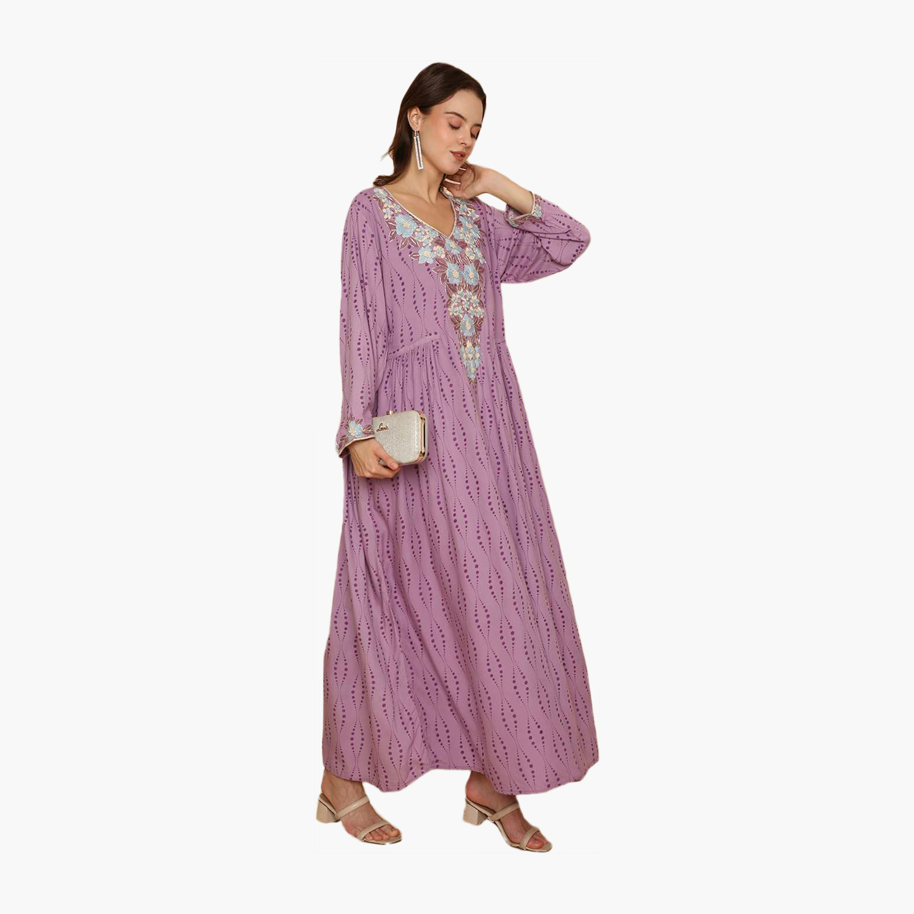 جلابية نسائية من بتطريز زهري كامل وقبة دائرية من هانا اند سارة-women-arabicclothing-jalabiyas-image-3