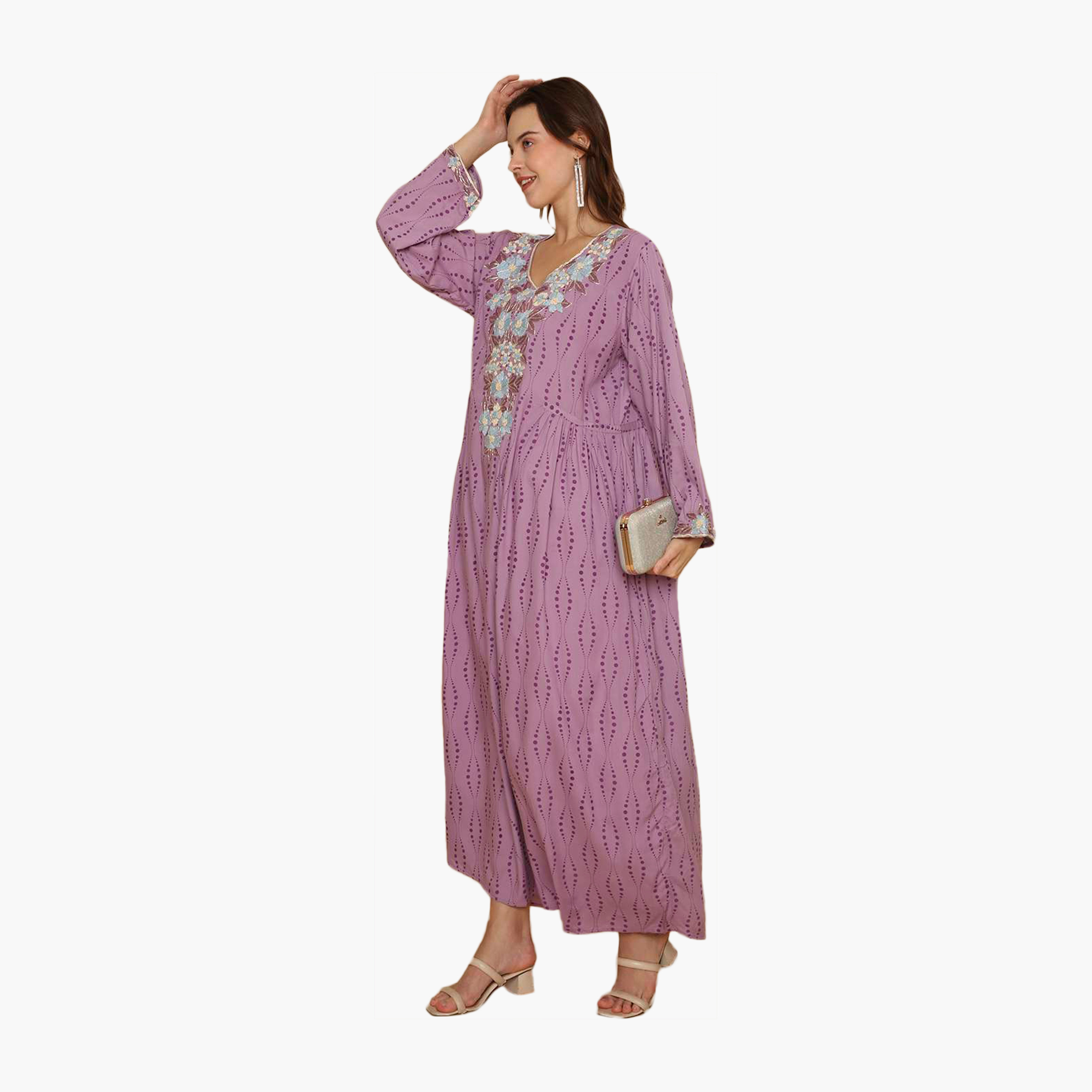 جلابية نسائية من بتطريز زهري كامل وقبة دائرية من هانا اند سارة-women-arabicclothing-jalabiyas-image-4