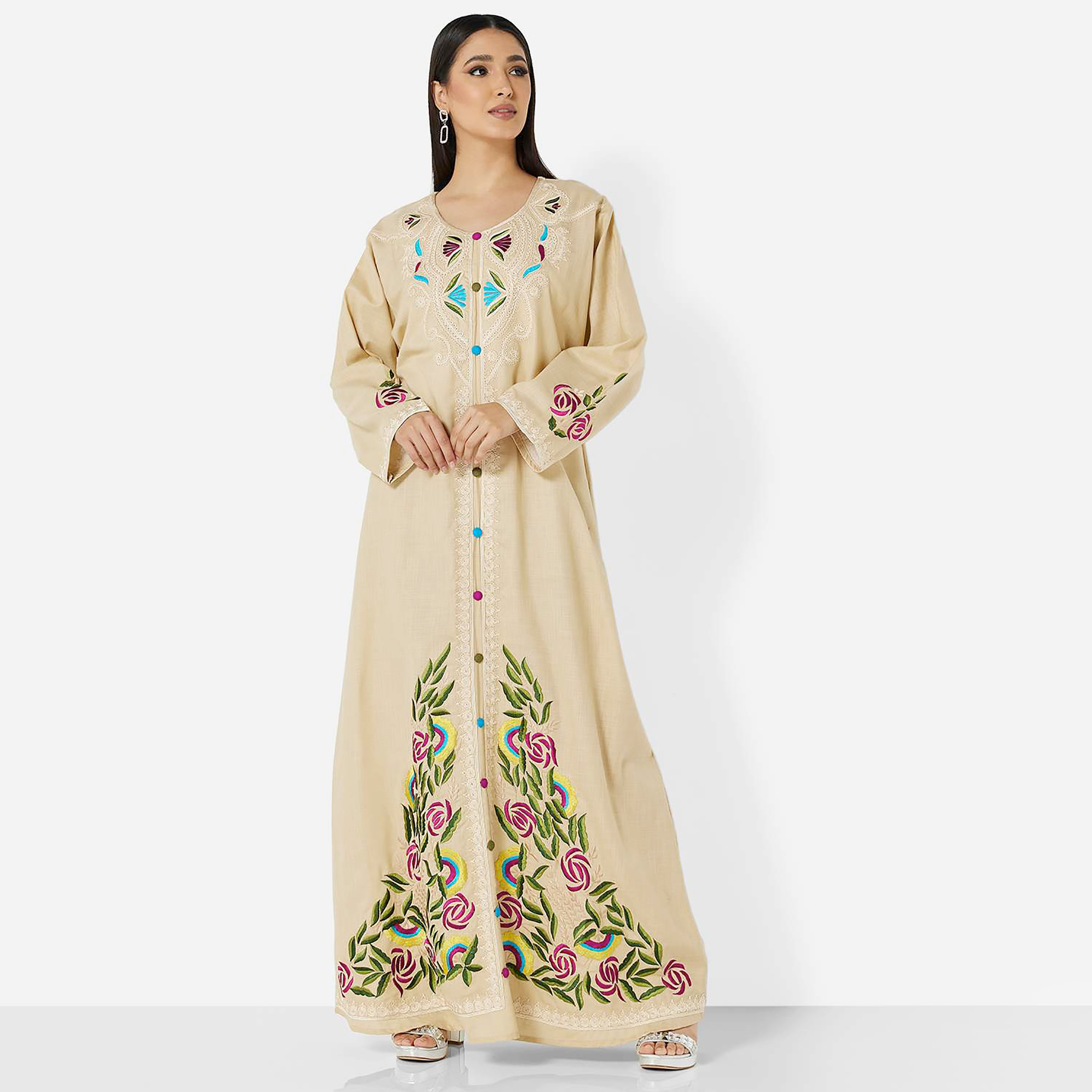 هناء وسارة جلابية نسائية مطرزة باللون البيج-women-arabicclothing-jalabiyas-image-1