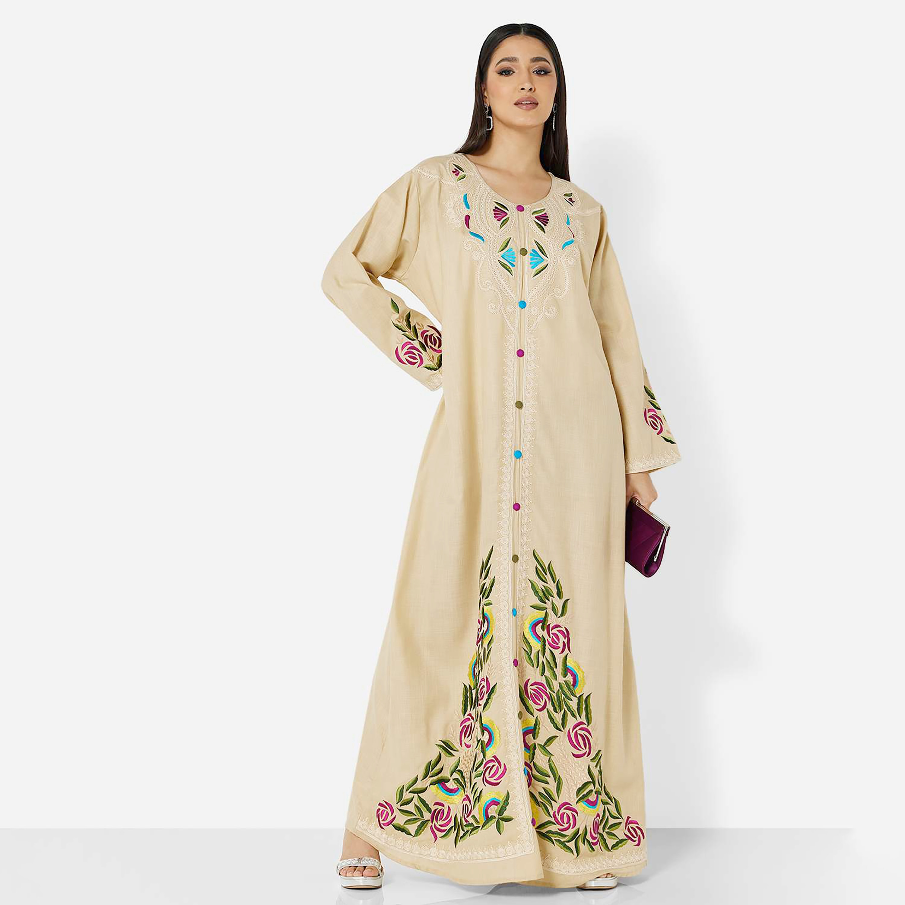 هناء وسارة جلابية نسائية مطرزة باللون البيج-women-arabicclothing-jalabiyas-image-3