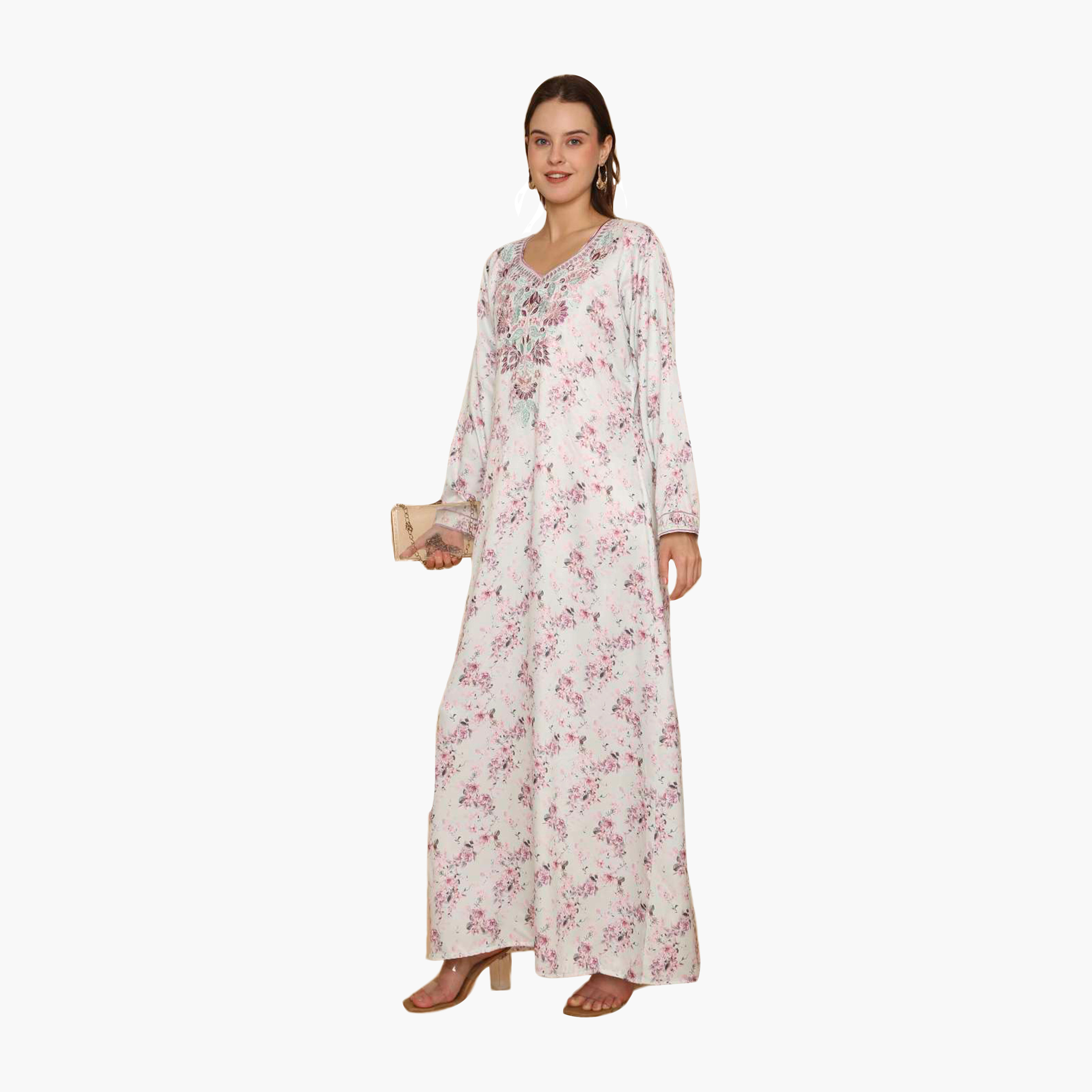 جلابية نسائية مطرزة بنقشة زهور من هنا اند سارة-women-arabicclothing-jalabiyas-image-4