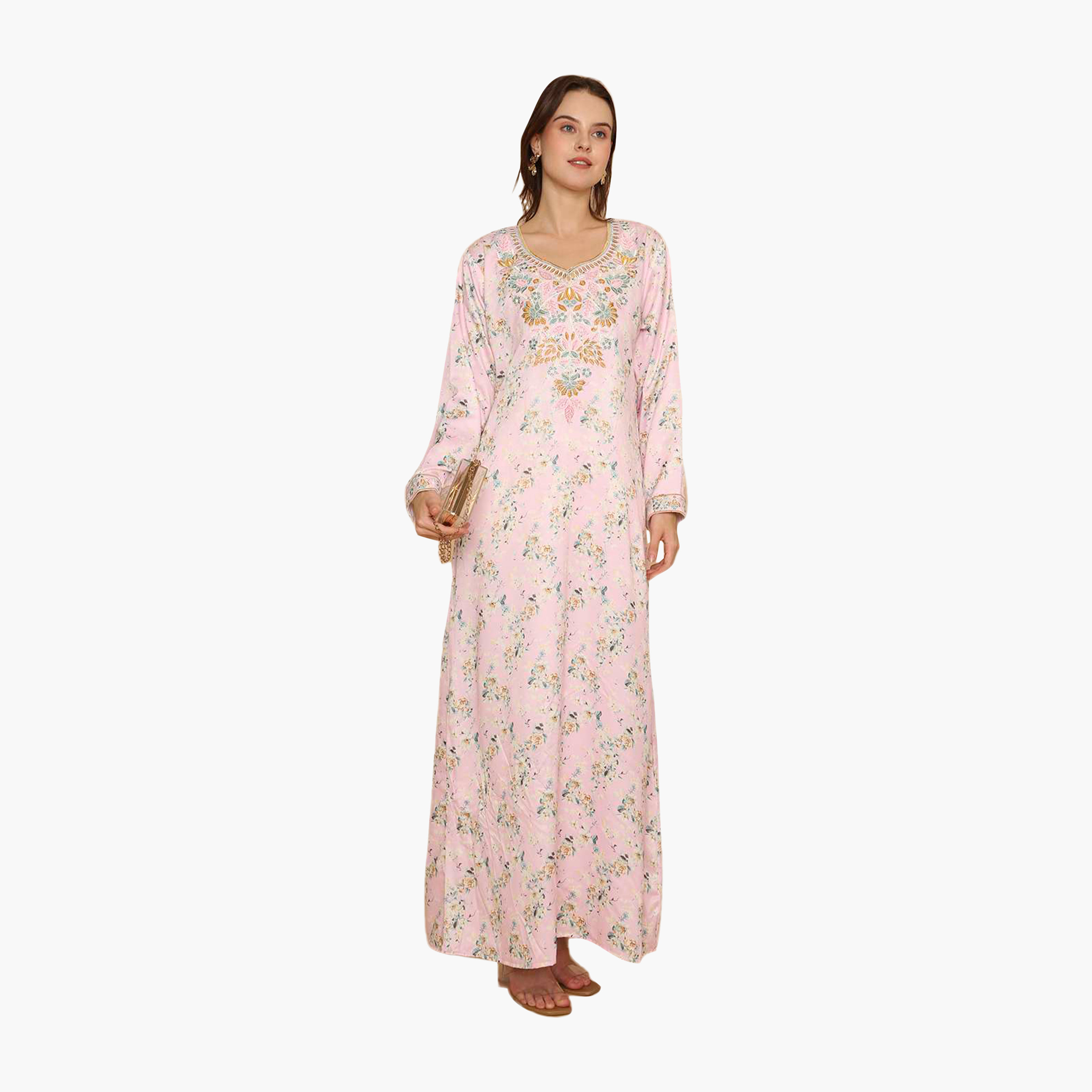 HanaandSara Floral Print Embroidered Yoke Women's Jalabiya-women-arabicclothing-jalabiyas-image-6
