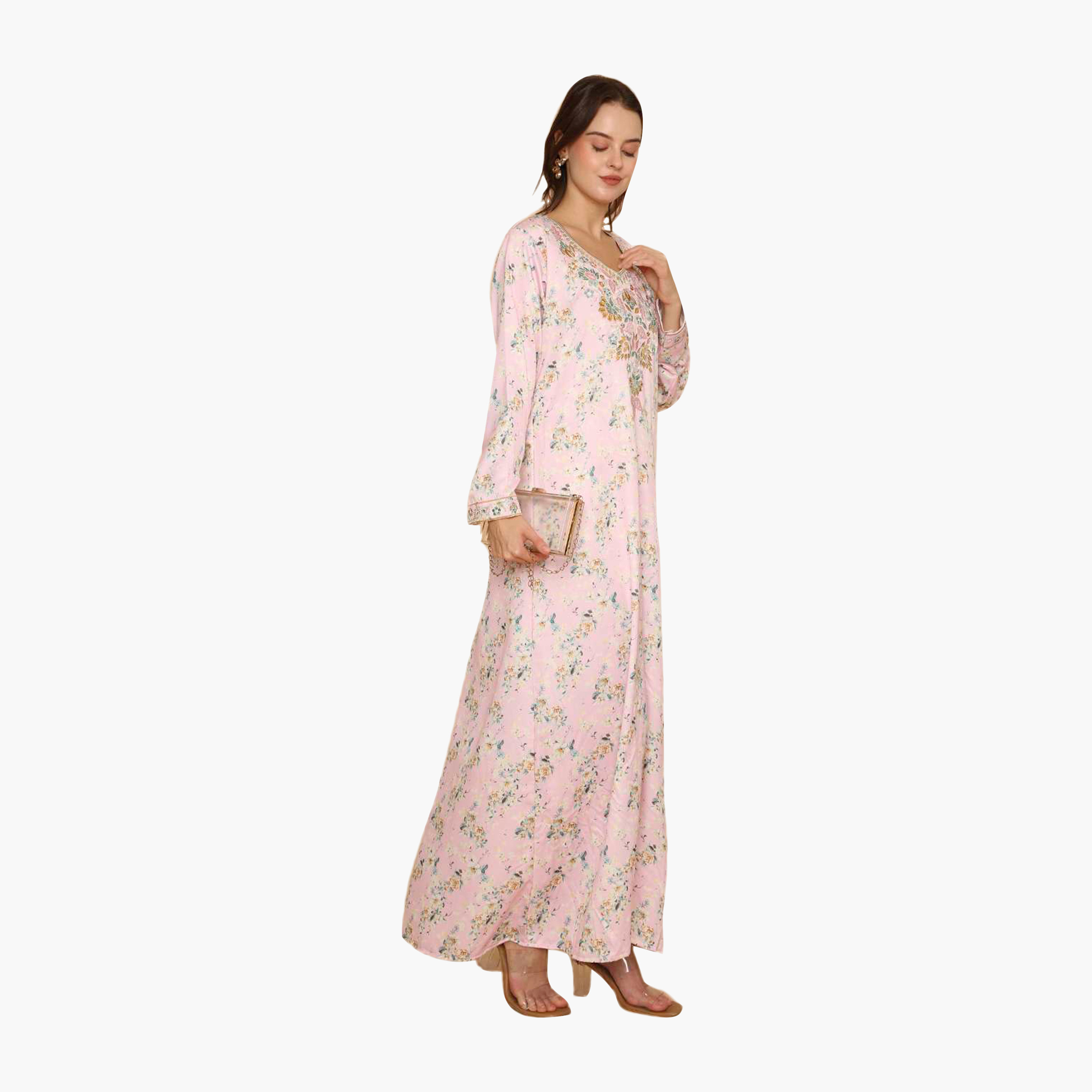 HanaandSara Floral Print Embroidered Yoke Women's Jalabiya-women-arabicclothing-jalabiyas-image-8