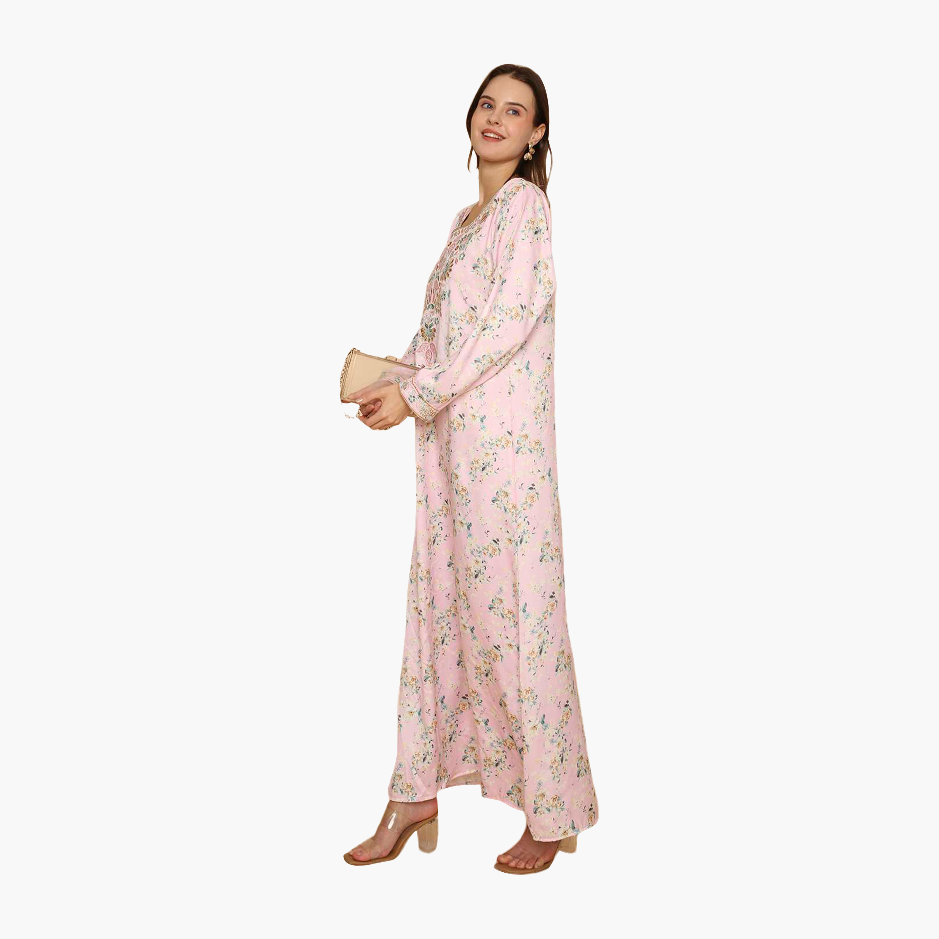 HanaandSara Floral Print Embroidered Yoke Women's Jalabiya-women-arabicclothing-jalabiyas-image-9