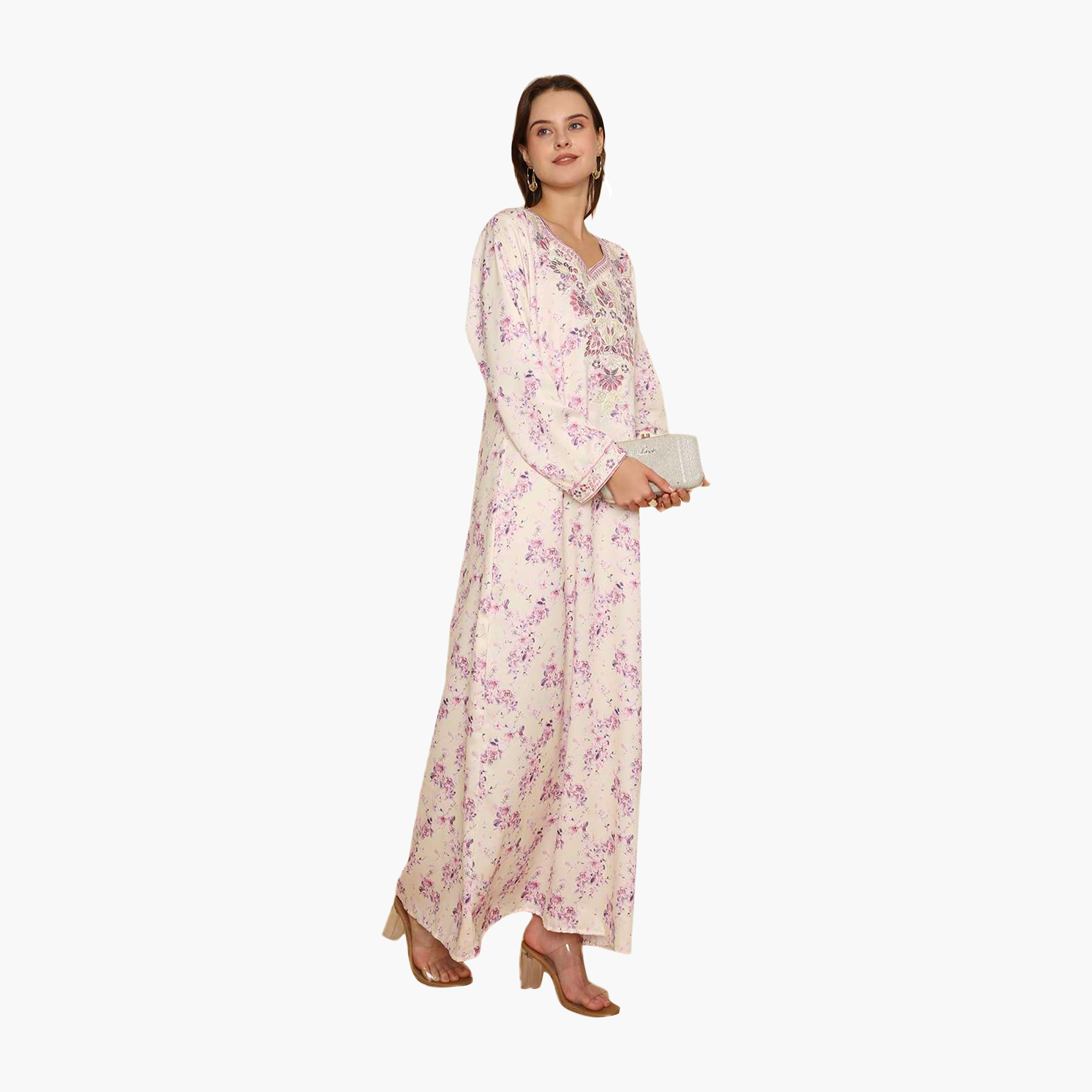 جلابية نسائية مطرزة بنقشة زهور من هنا اند سارة-women-arabicclothing-jalabiyas-image-3