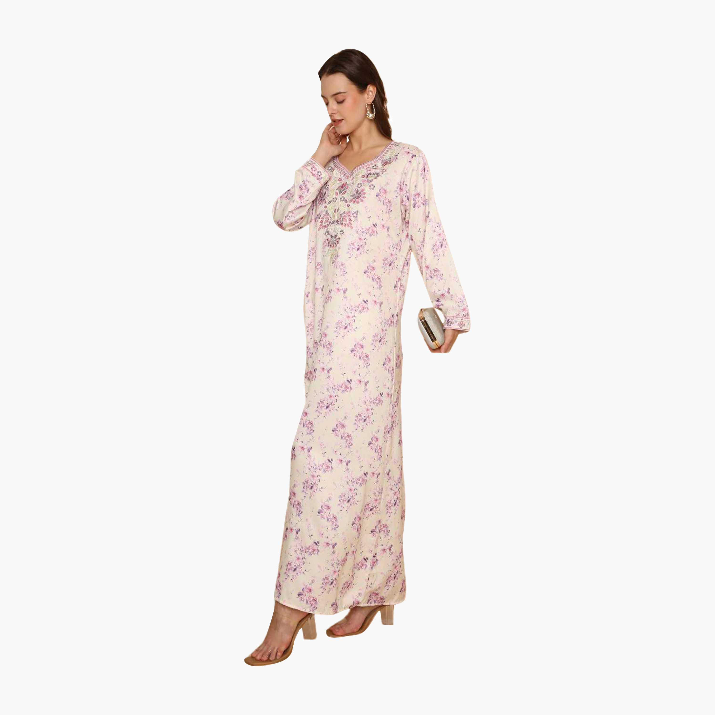 جلابية نسائية مطرزة بنقشة زهور من هنا اند سارة-women-arabicclothing-jalabiyas-image-4