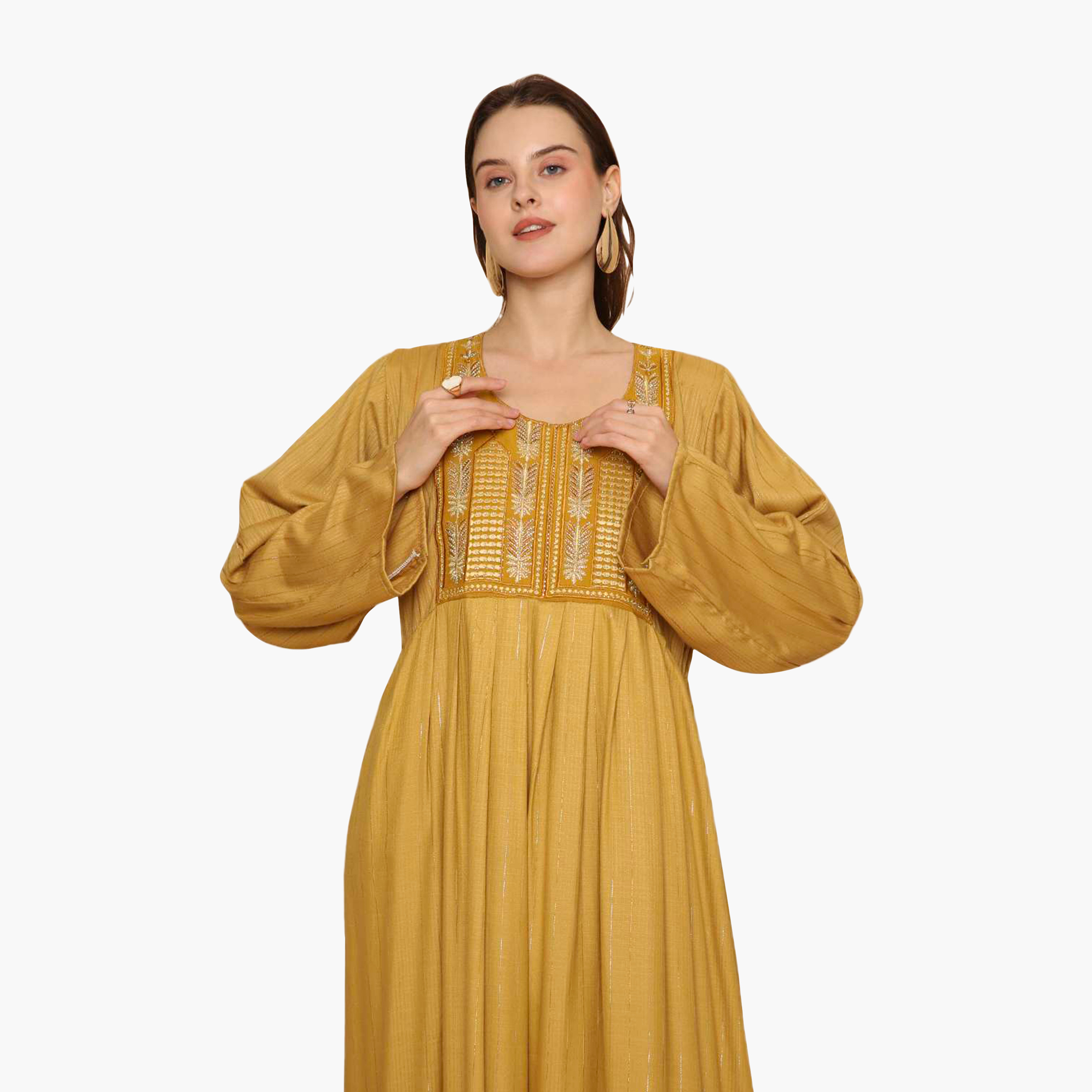 جلابية نسائية مطرزة بنقشة مخططة من هنا اند سارة-women-arabicclothing-jalabiyas-image-2