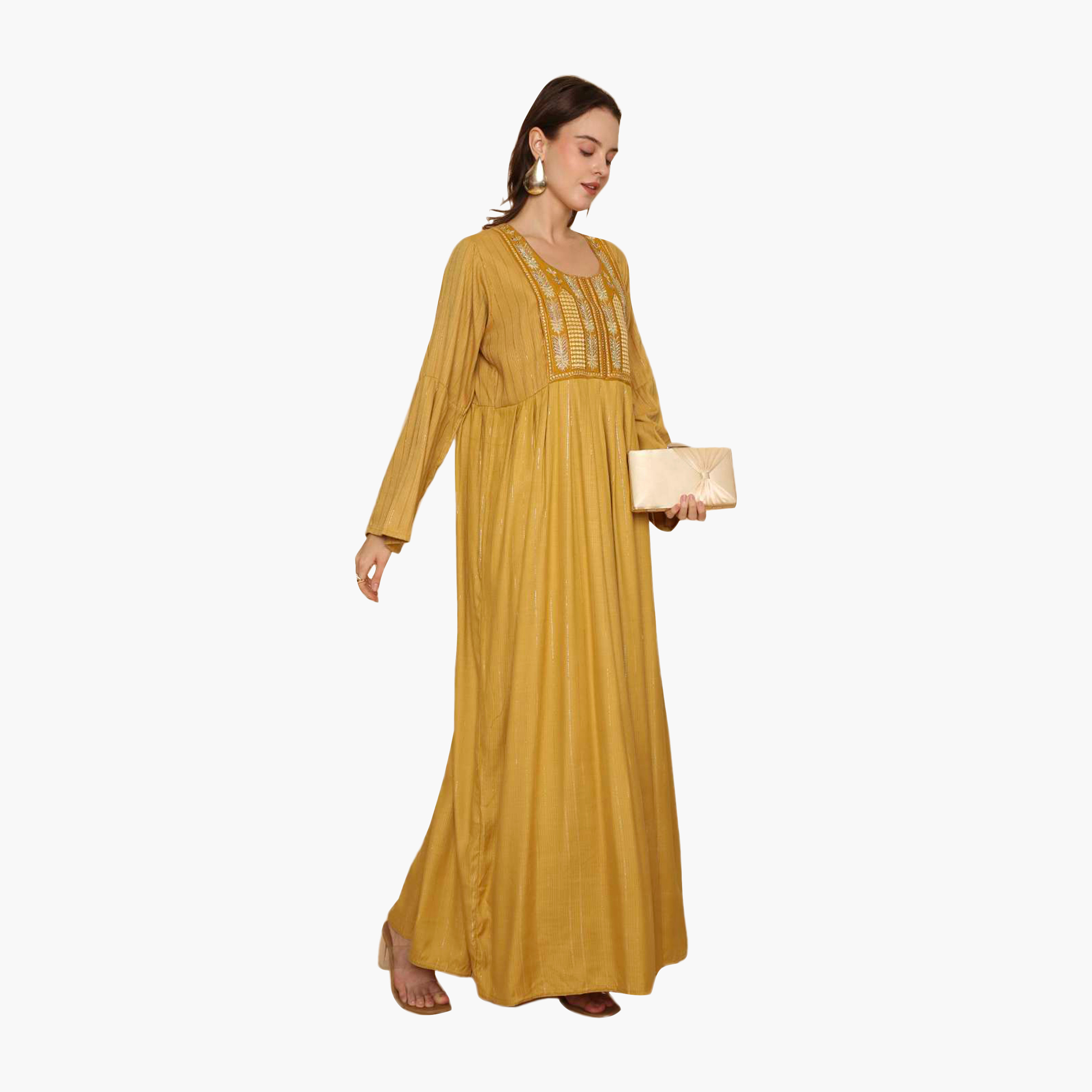 جلابية نسائية مطرزة بنقشة مخططة من هنا اند سارة-women-arabicclothing-jalabiyas-image-3