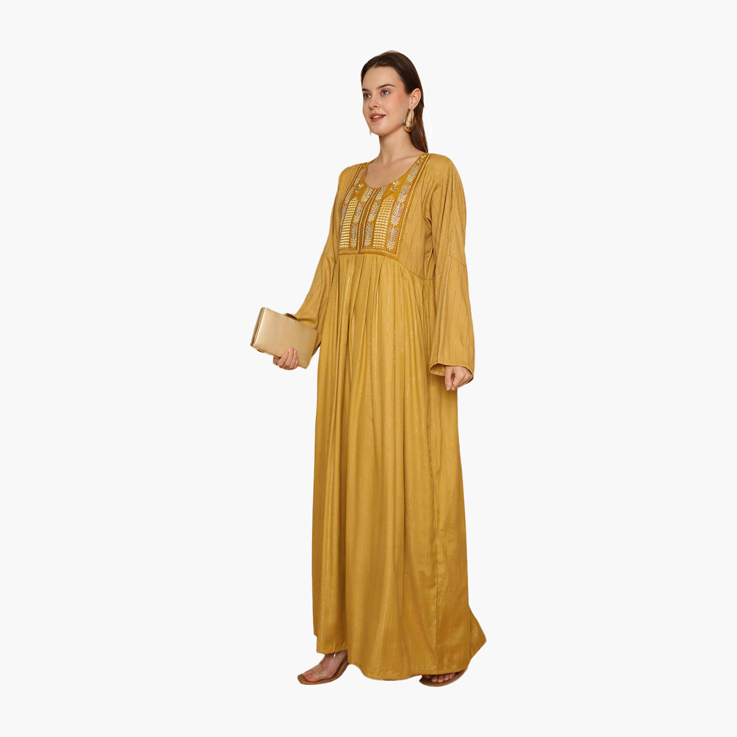 جلابية نسائية مطرزة بنقشة مخططة من هنا اند سارة-women-arabicclothing-jalabiyas-image-4