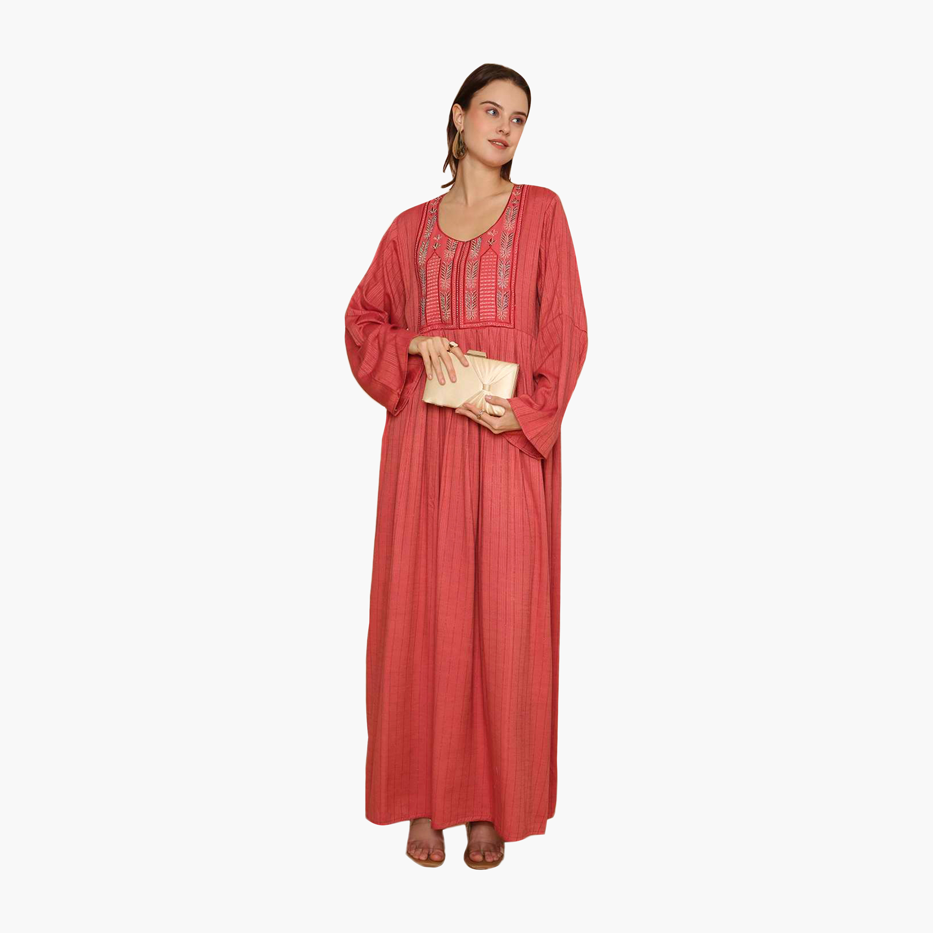 جلابية نسائية مطرزة بنقشة مخططة من هنا اند سارة-women-arabicclothing-jalabiyas-image-1