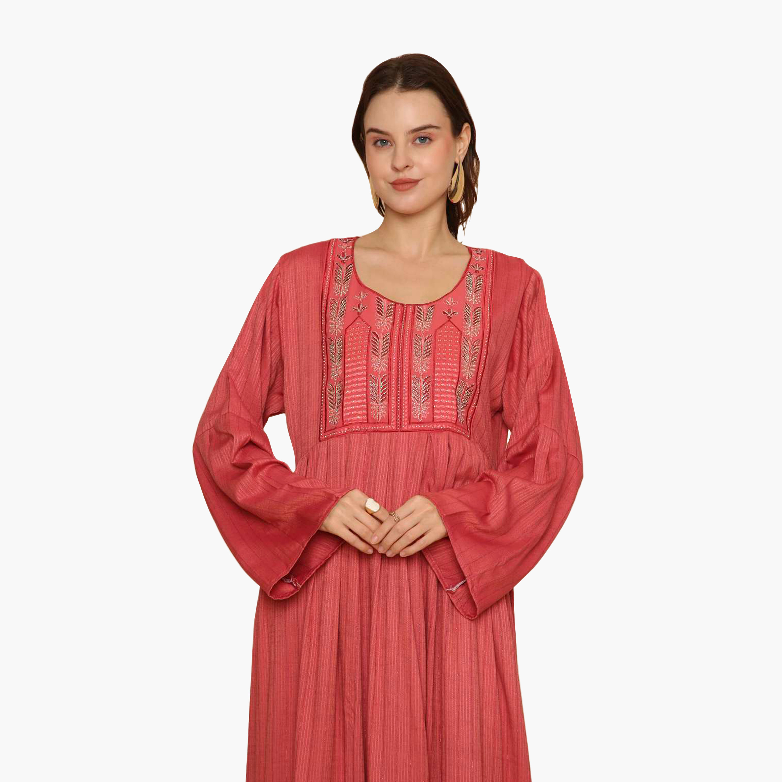 جلابية نسائية مطرزة بنقشة مخططة من هنا اند سارة-women-arabicclothing-jalabiyas-image-2