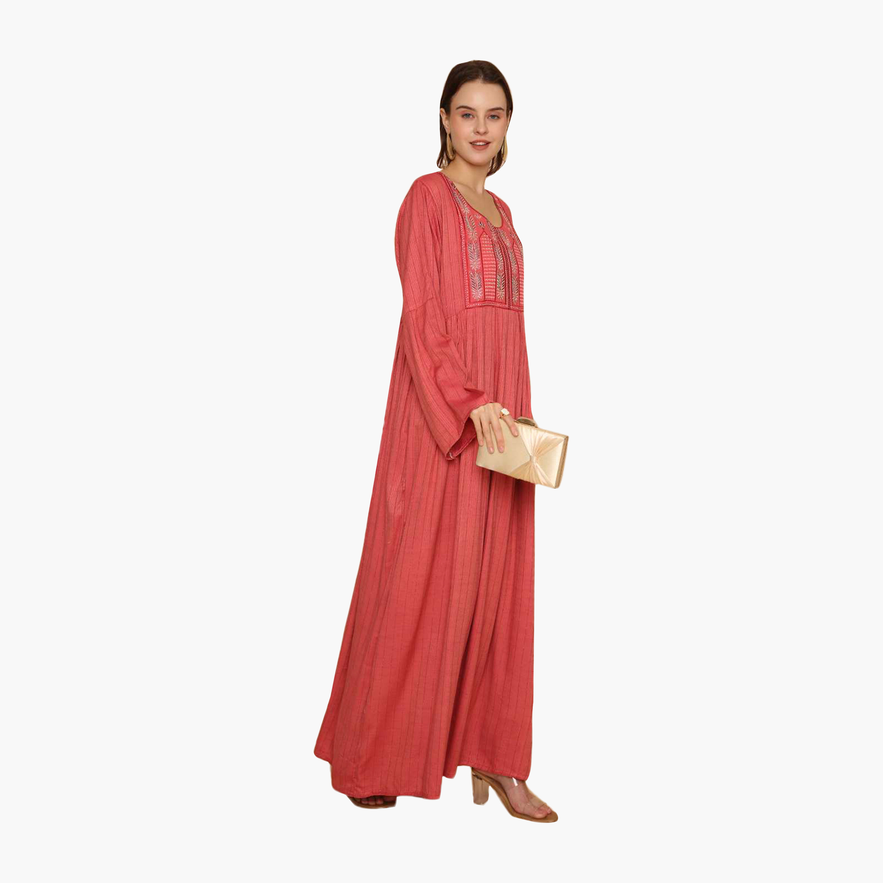 جلابية نسائية مطرزة بنقشة مخططة من هنا اند سارة-women-arabicclothing-jalabiyas-image-3